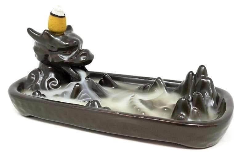 Glazed Ceramic Dragon Mountain Backflow Incense Cone Burner