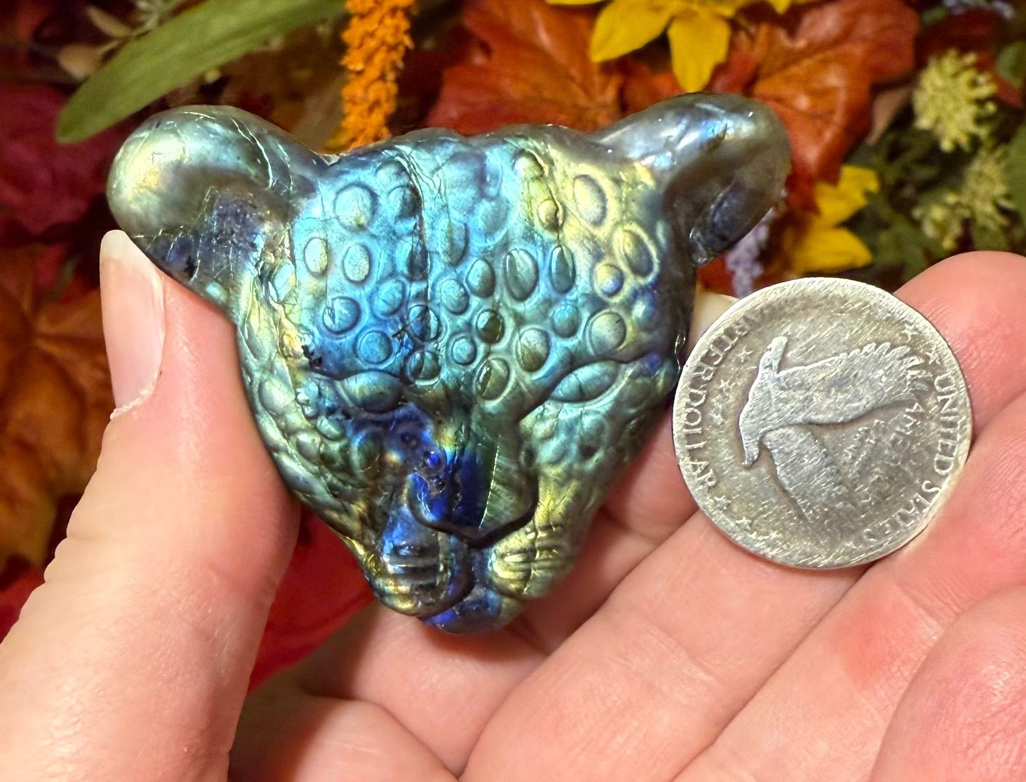 45mm Carved Labradorite Leopard Head Cameo Cabochon