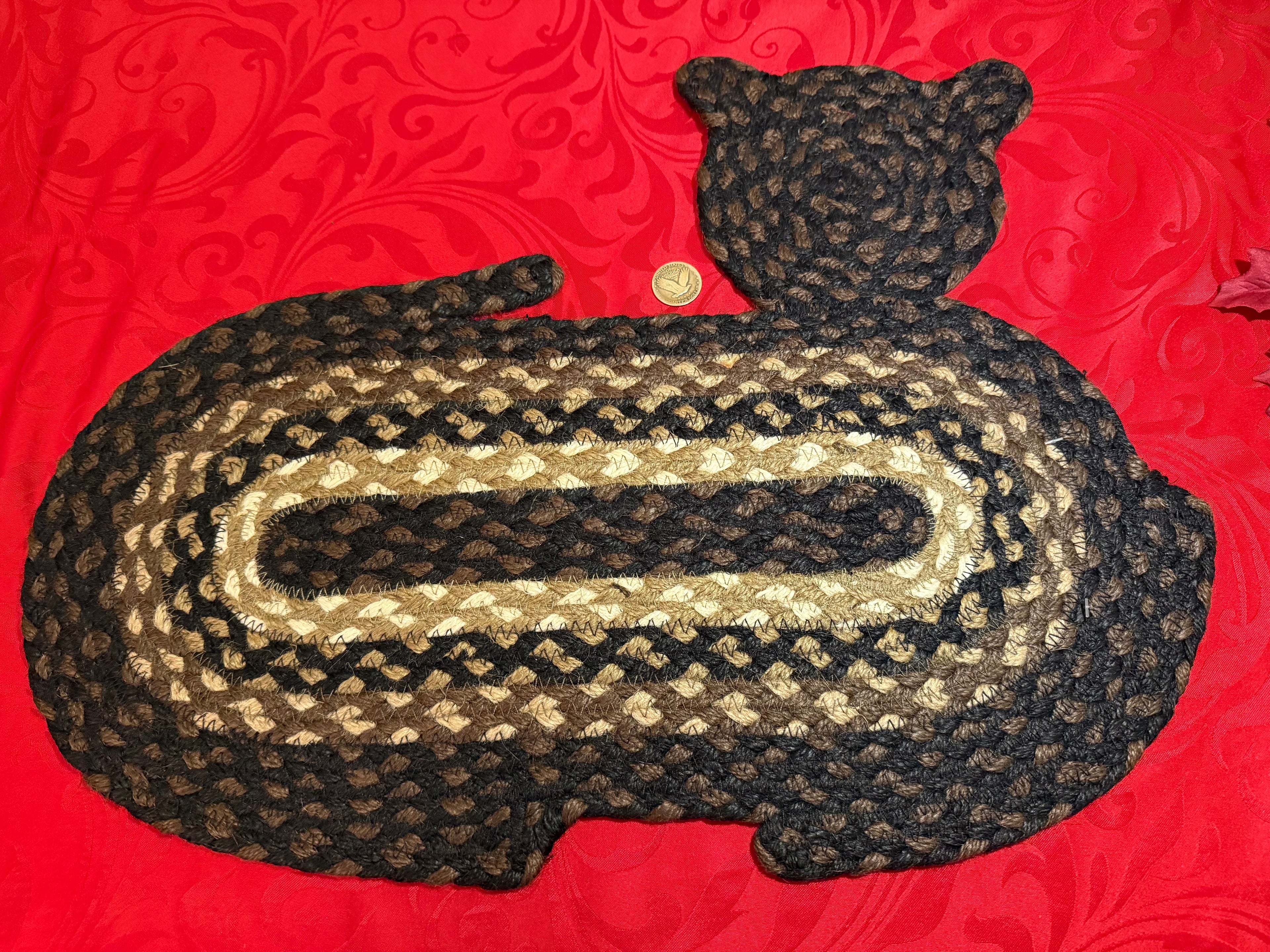 100% Natural Jute Braided Cat Rug Blk/Tan