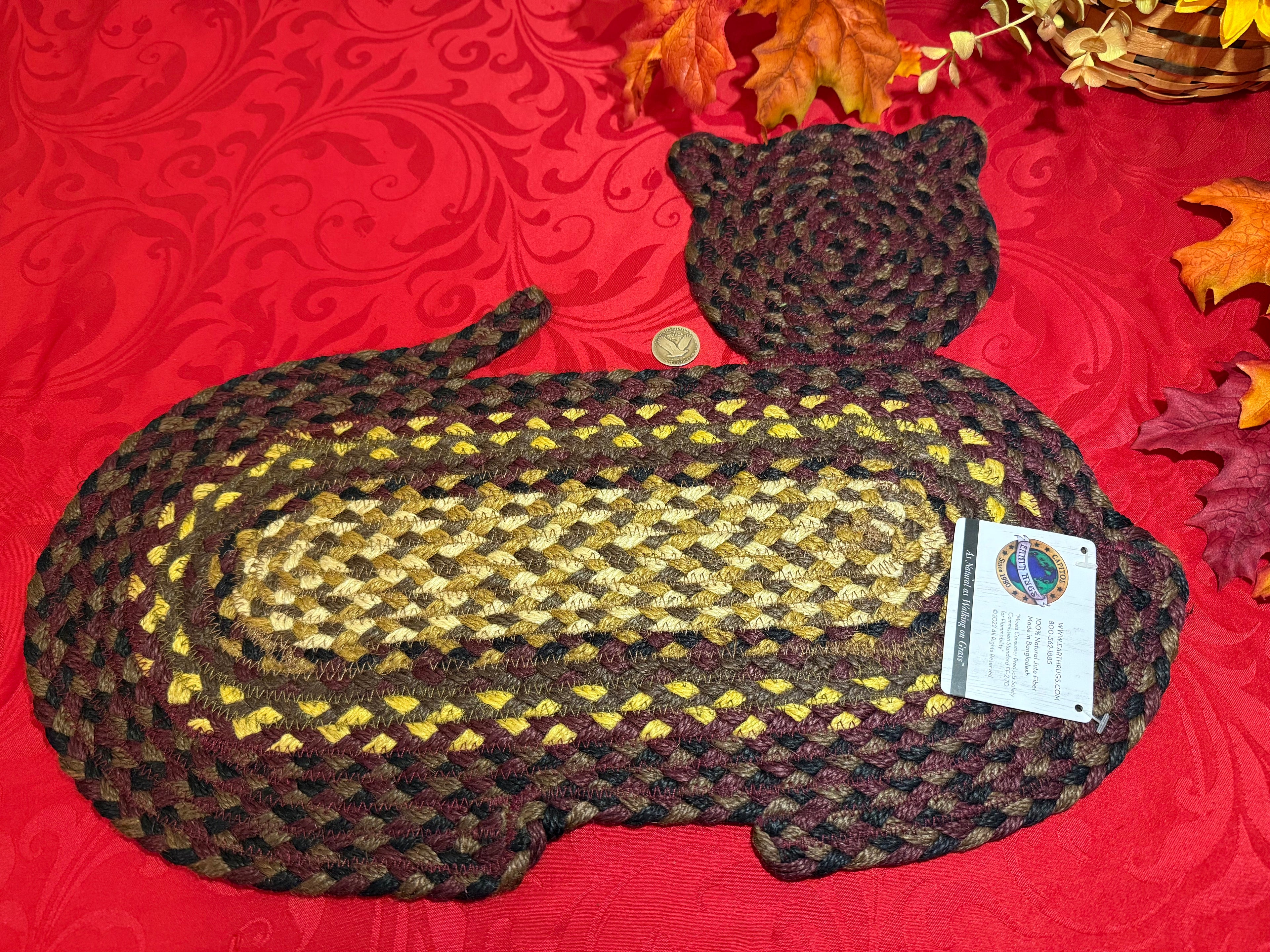 100% Natural Jute Braided Cat Rug Choc/Tan