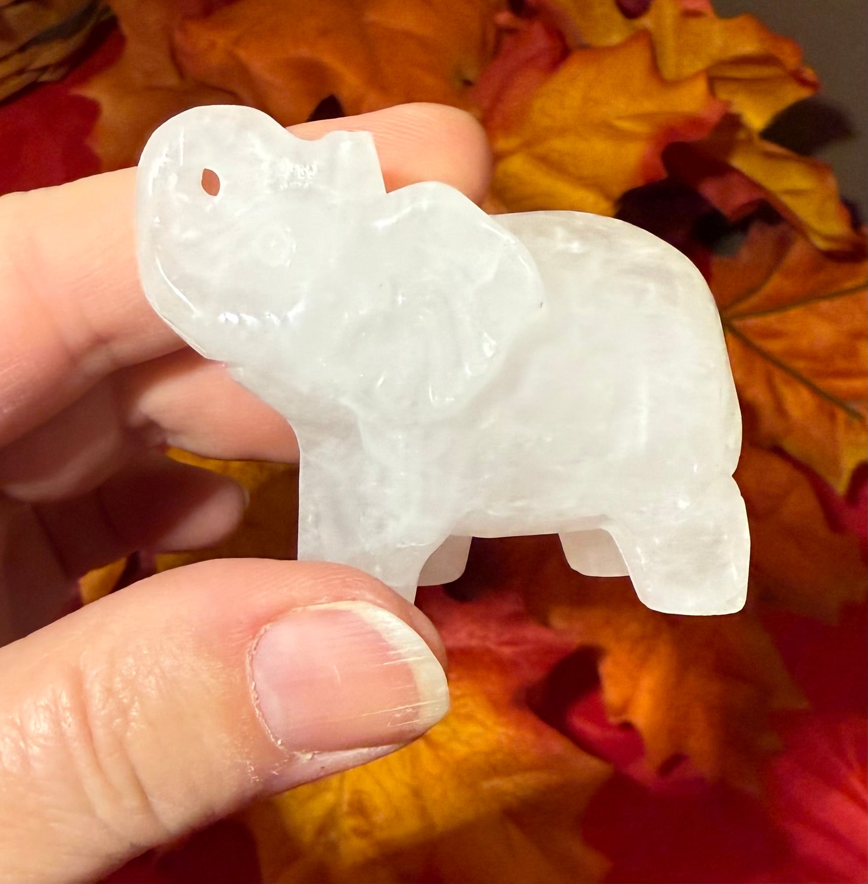 2” Clear Quartz Carved Elephant Figurine