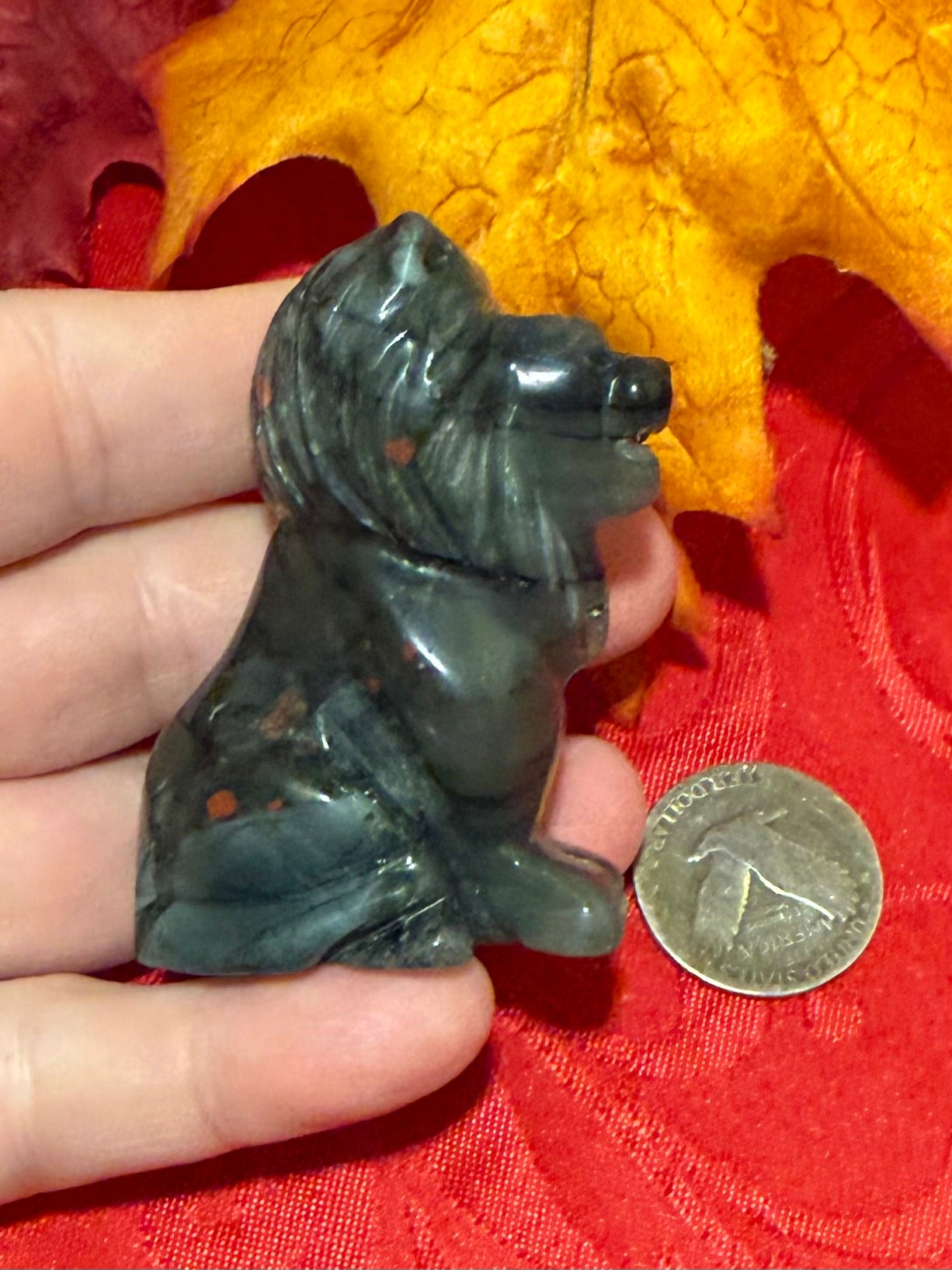 Carved Bloodstone Lion Figure