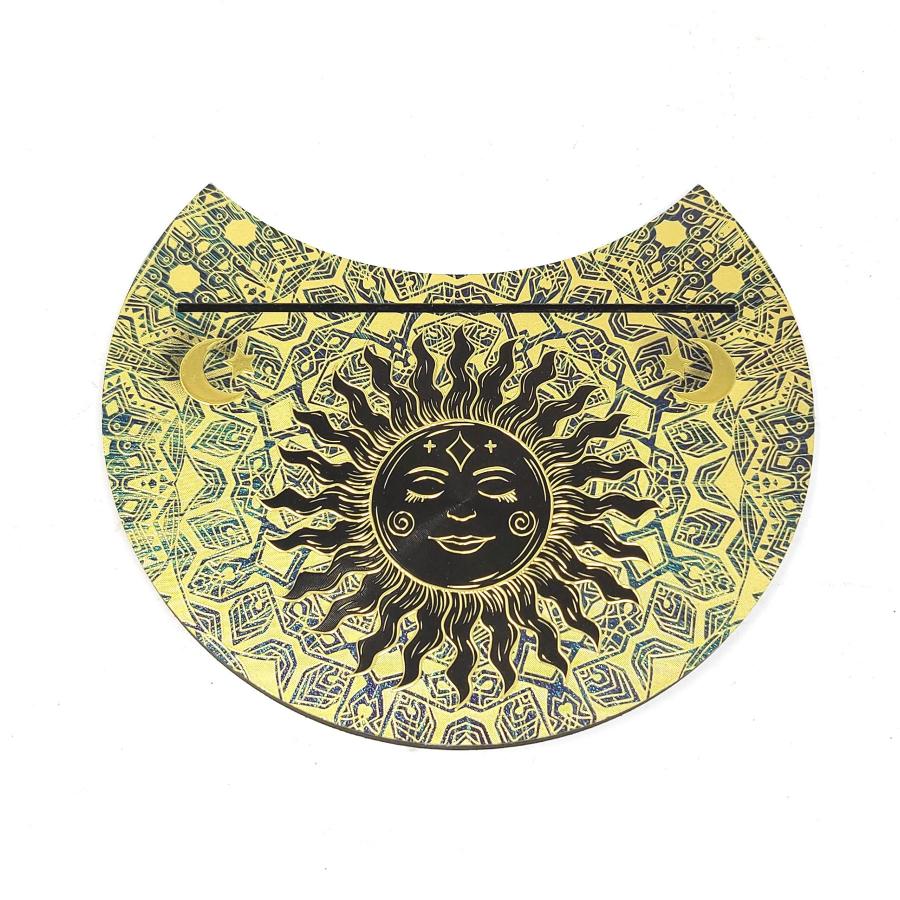 5” Wooden Crescent Moon Sun Tarot Card Holder