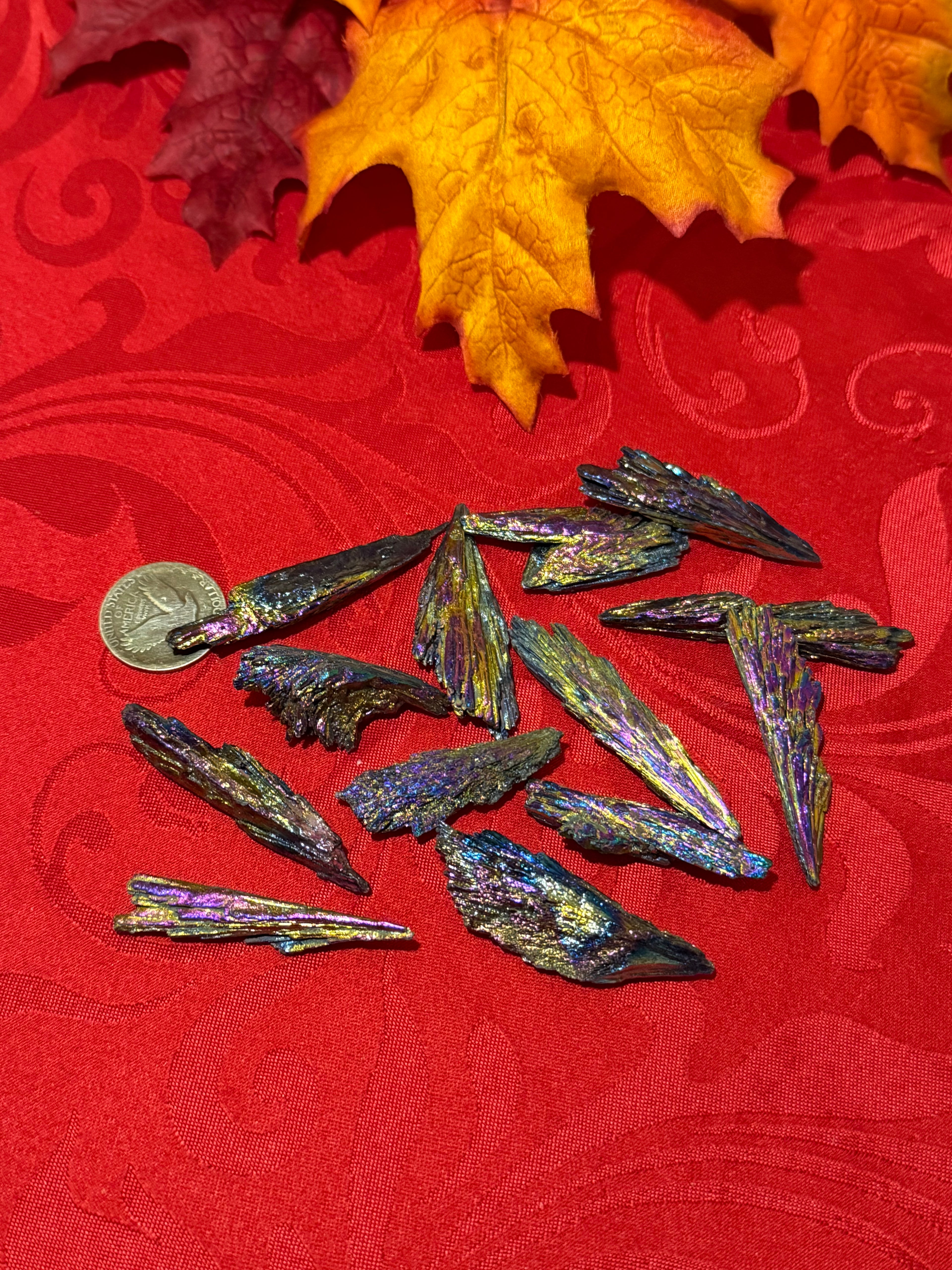Rough Rainbow Aura Kyanite Fan Blade