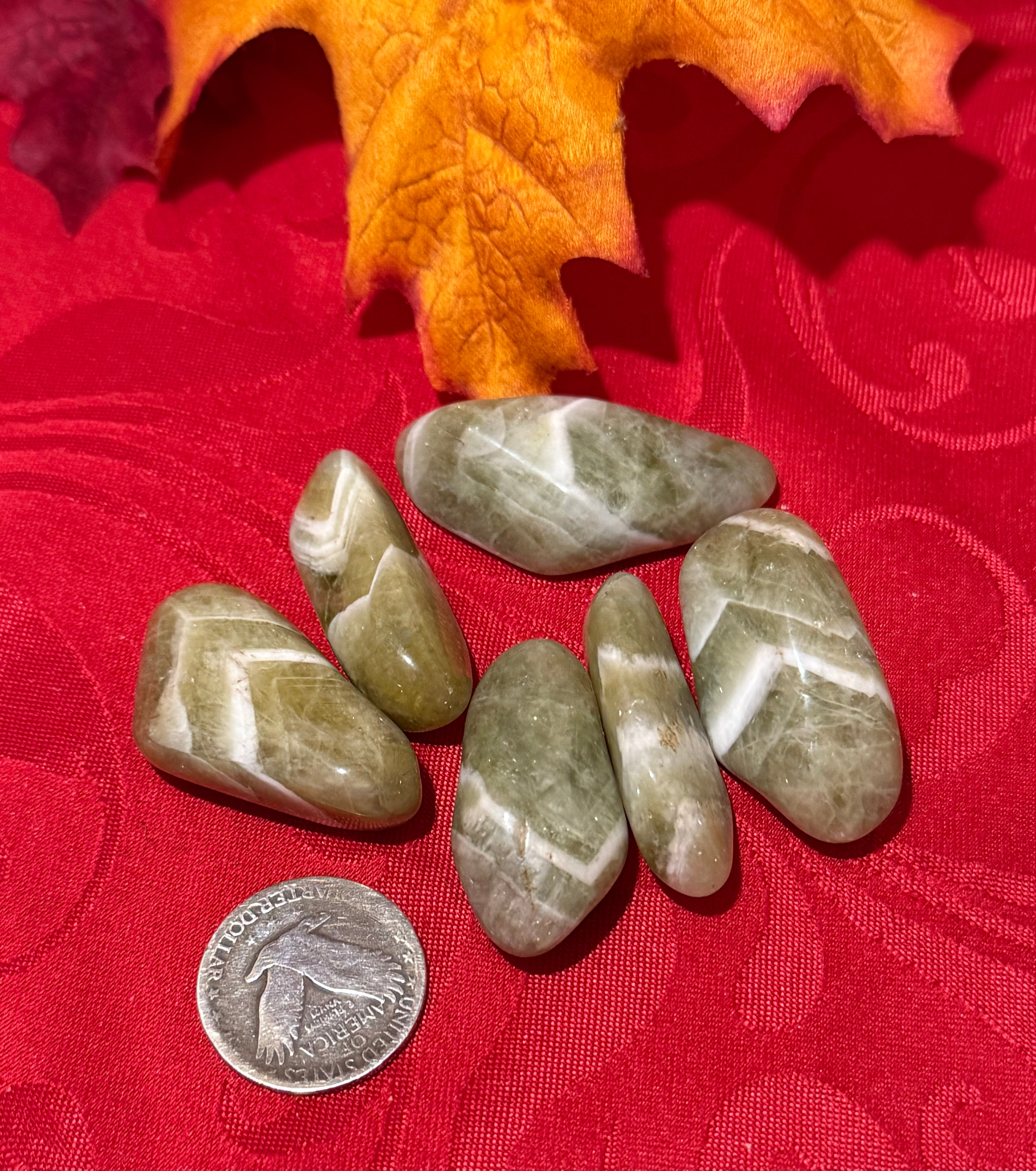 Prasiolite (Green Chevron Amethyst) Tumbled Polished Stone
