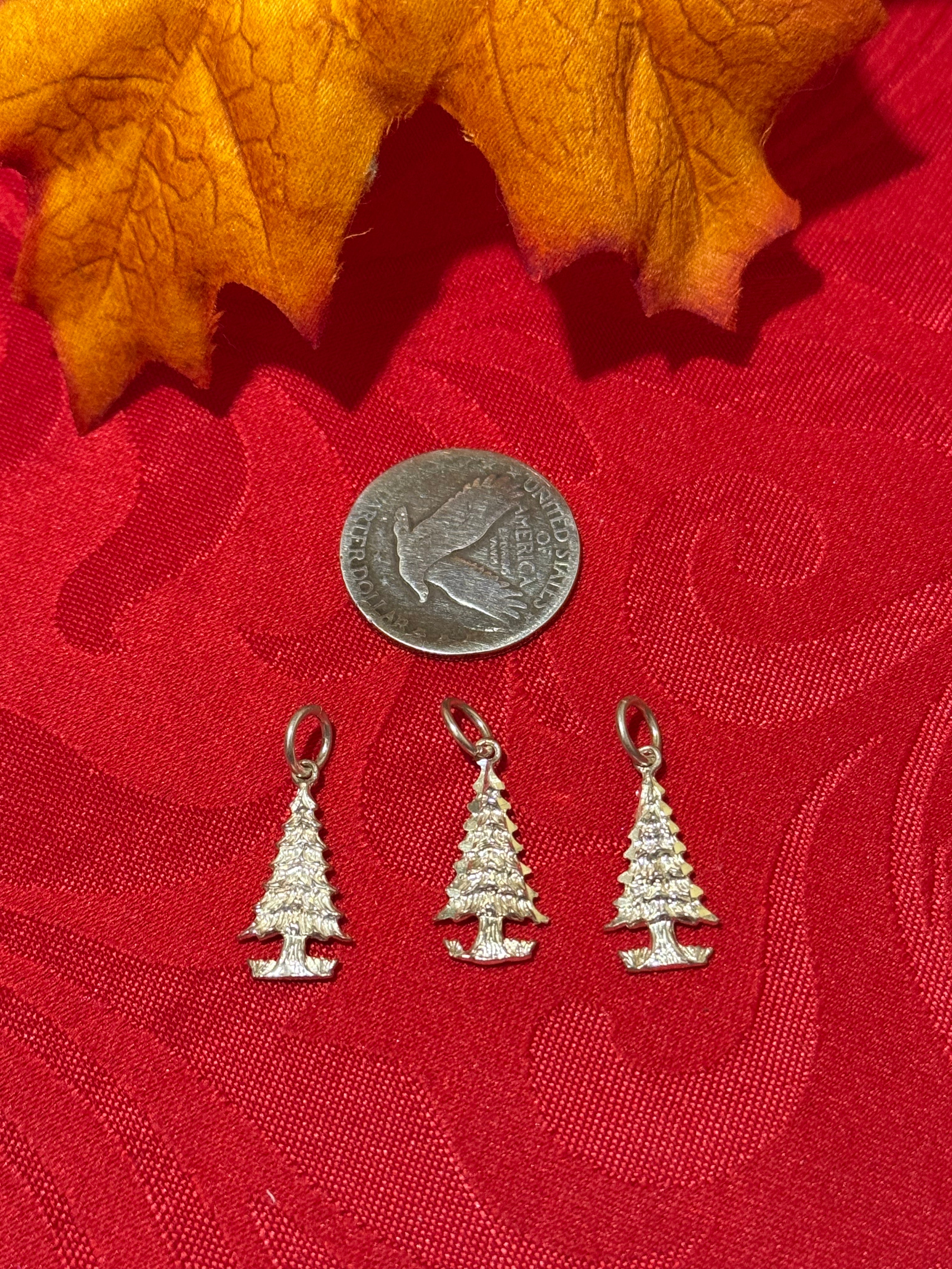 1” Sterling Silver Pine Christmas Tree Charm Pendant