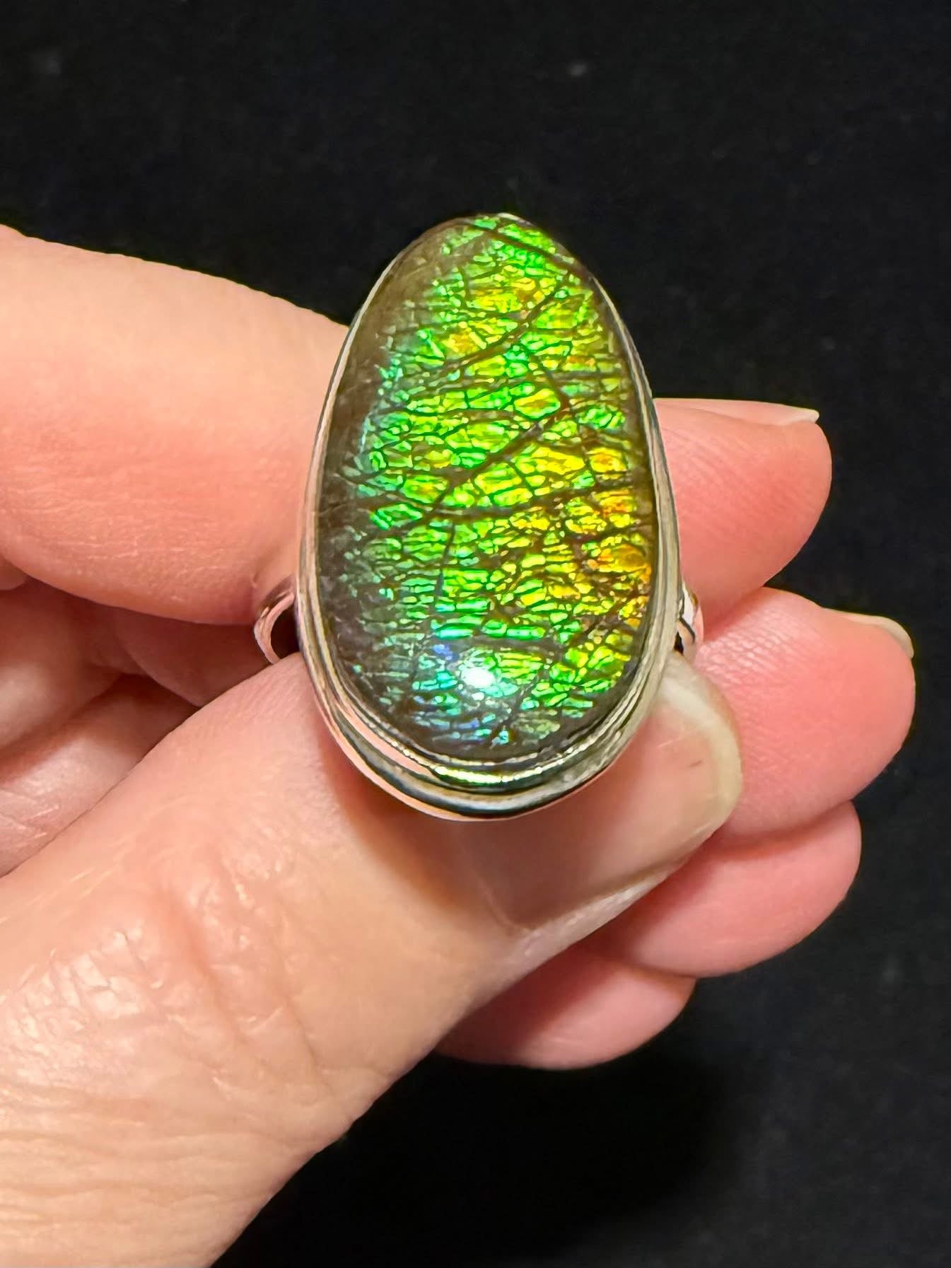 Ammolite Sterling Silver Ring, size 10