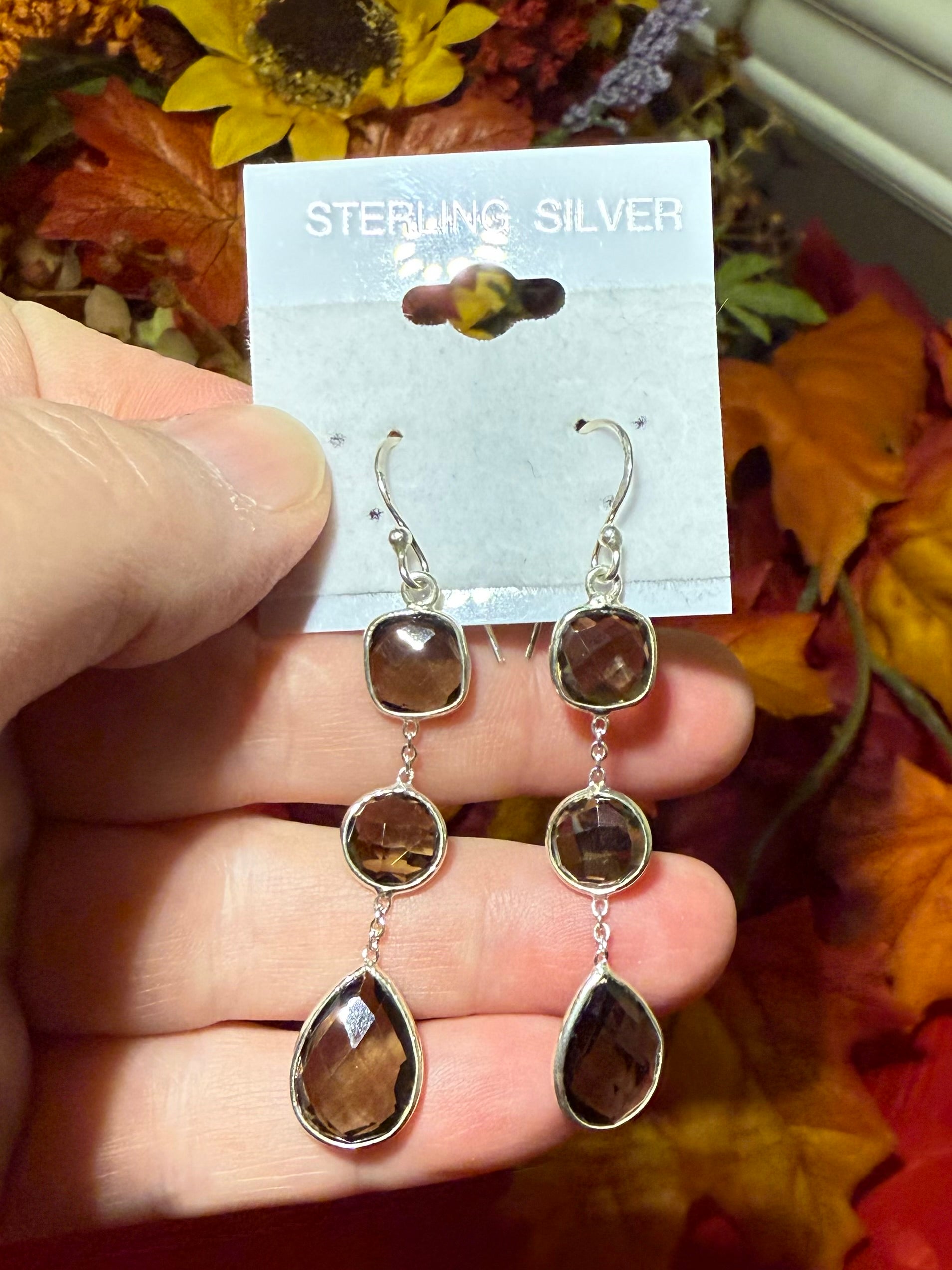 Checkercut Smoky Quartz Sterling Silver Pierced Earrings