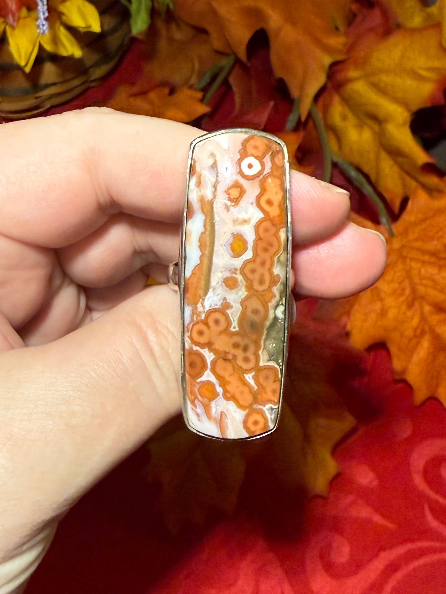 Ocean Jasper Sterling Silver Statement Ring, size 10