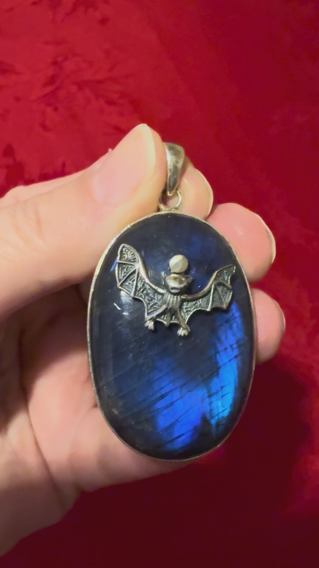 2-1/8” Labradorite Sterling Silver Bat Pendant