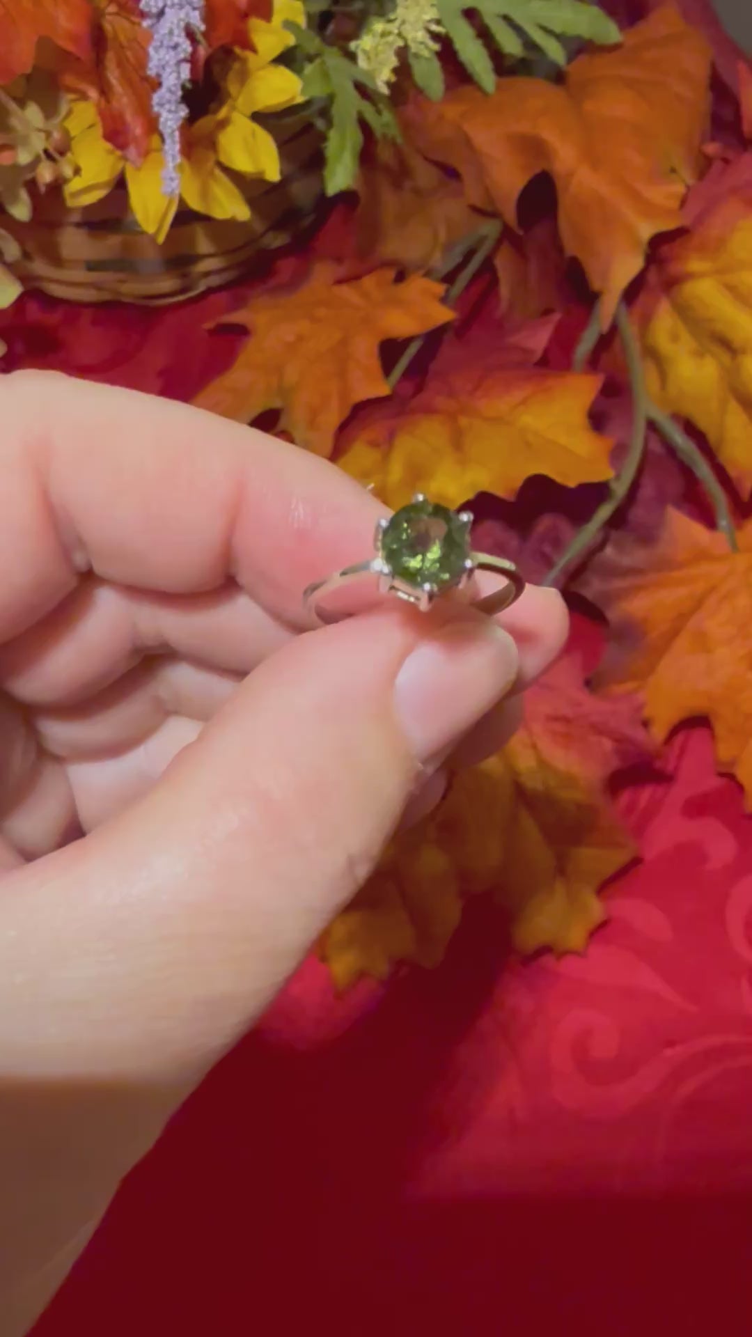 Faceted Genuine Moldavite Solitaire Rhodium Over Sterling Silver Ring, size 7-1/2