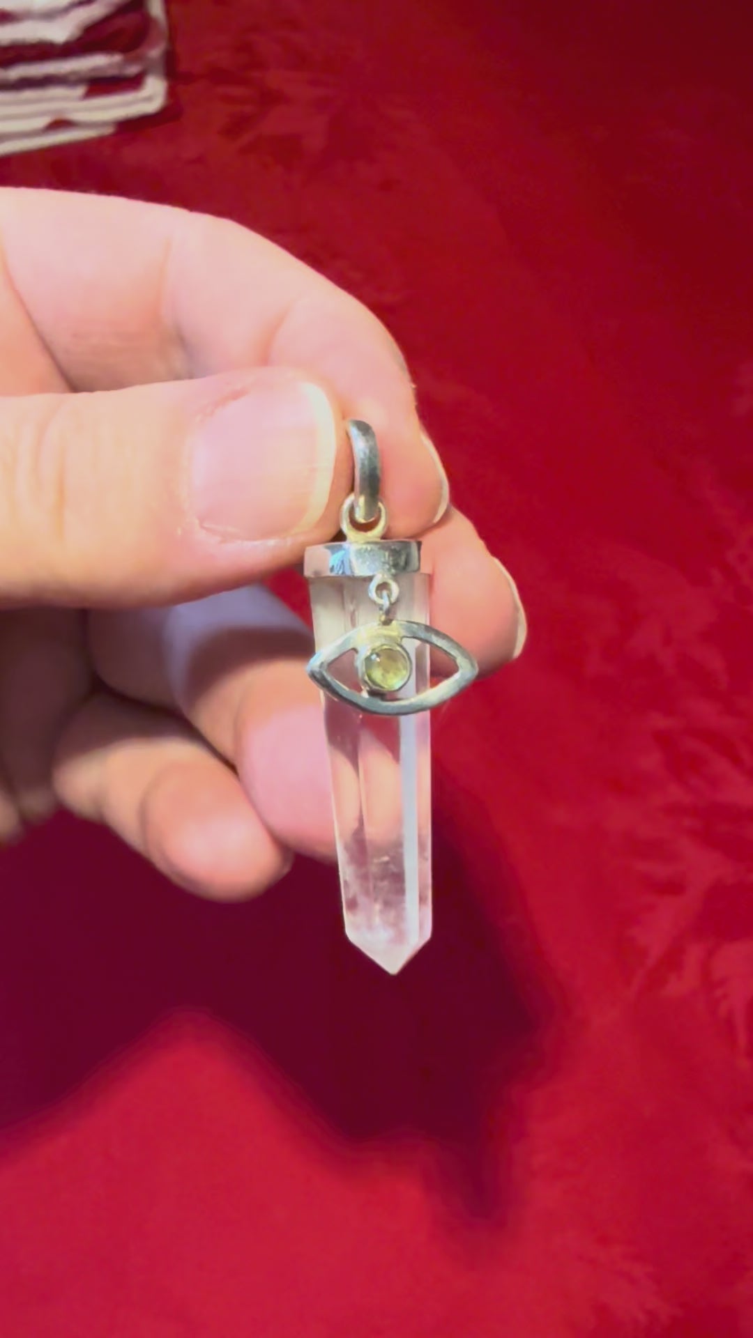 1-7/8” Quartz Point & Peridot Sterling Silver Eye Pendant