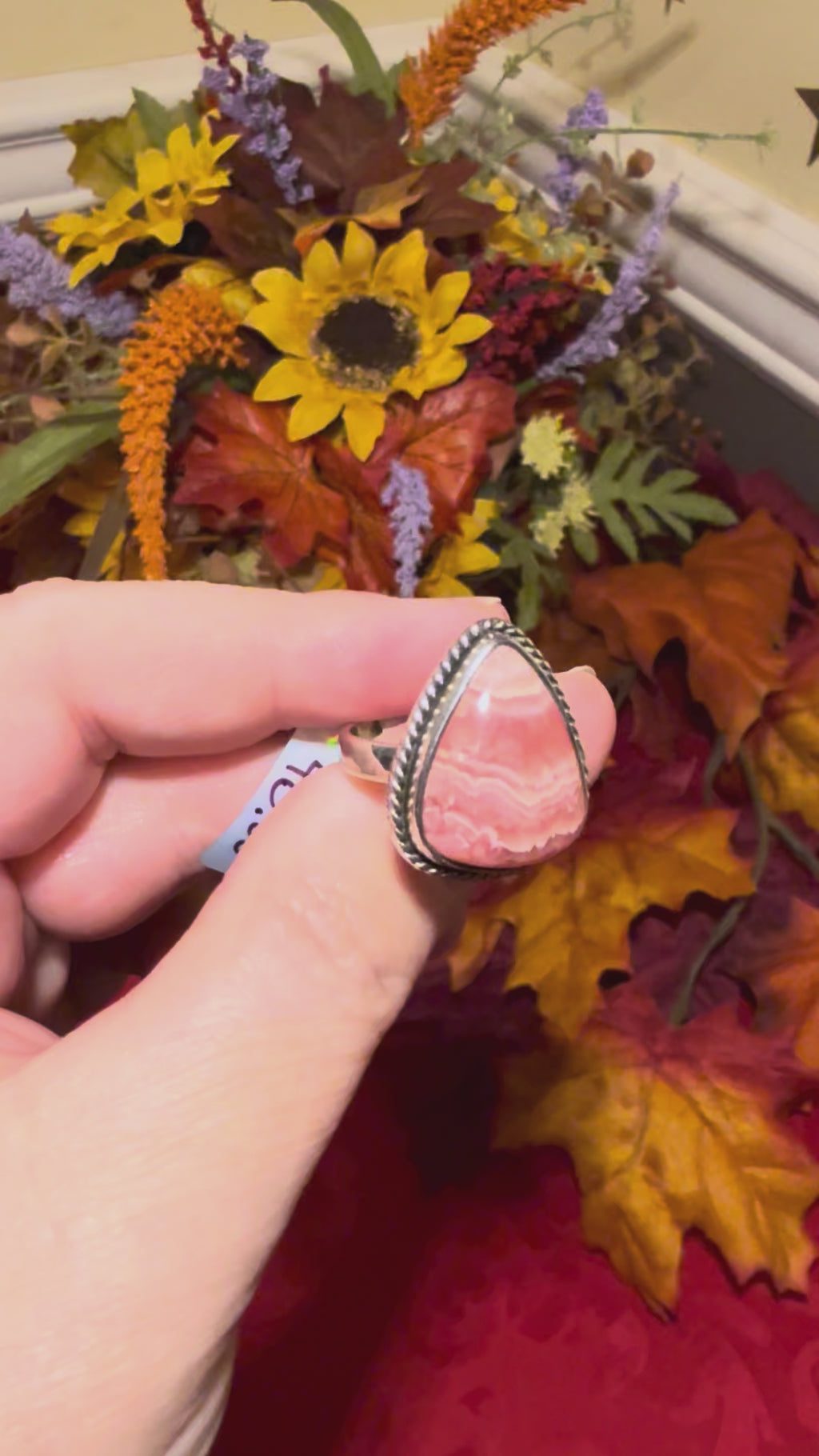 Rhodochrosite Sterling Silver Ring, size 7