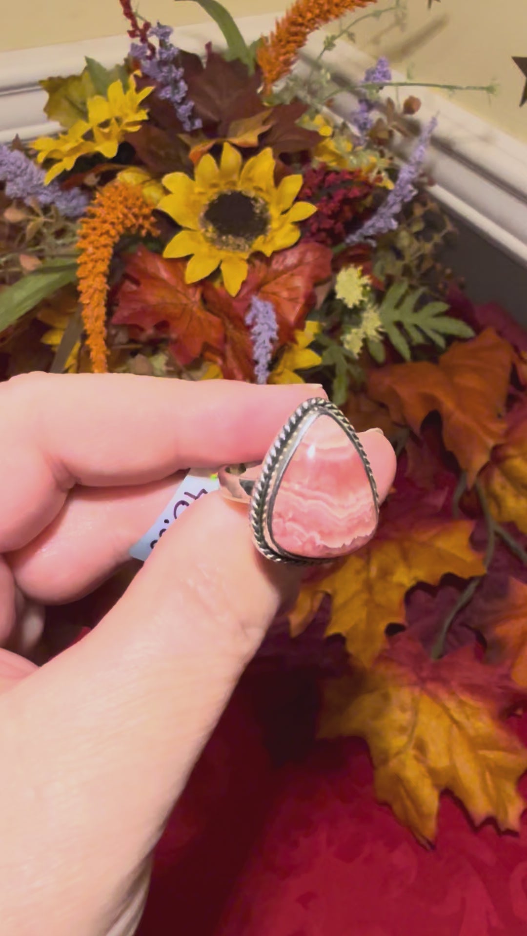 Rhodochrosite Sterling Silver Ring, size 7