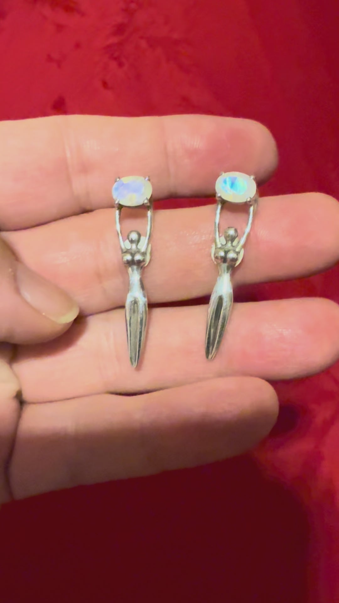 Rainbow Moonstone Sterling Silver Goddess Pendant