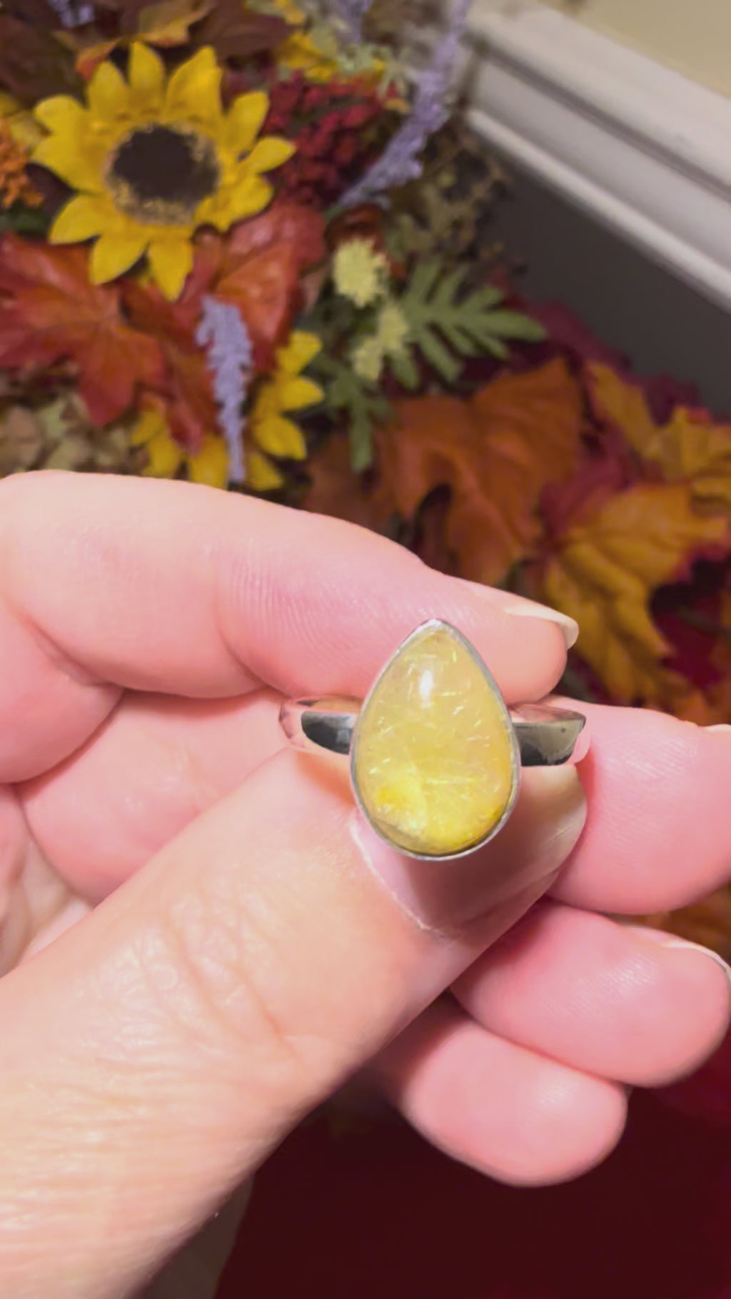 Rutilated Quartz Sterling Silver Ring, size 8-1/4