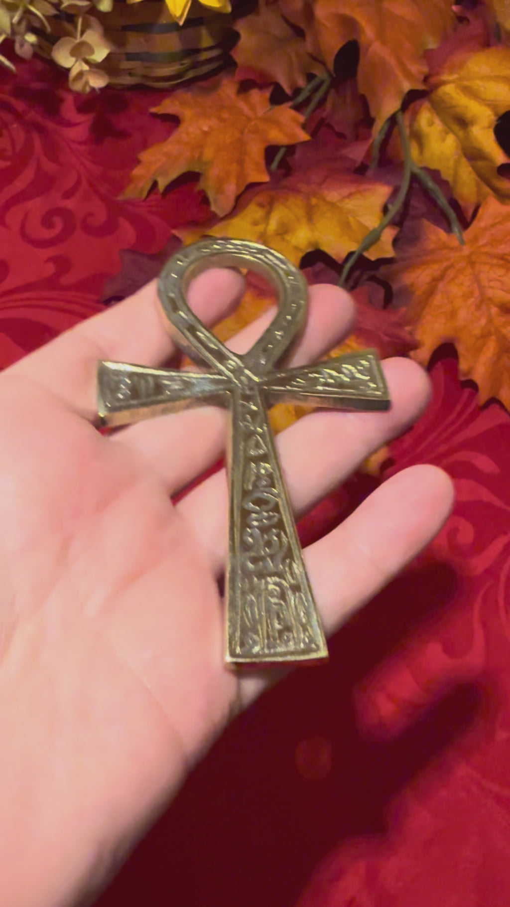 4” Solid Brass Ankh with Heiroglyphics
