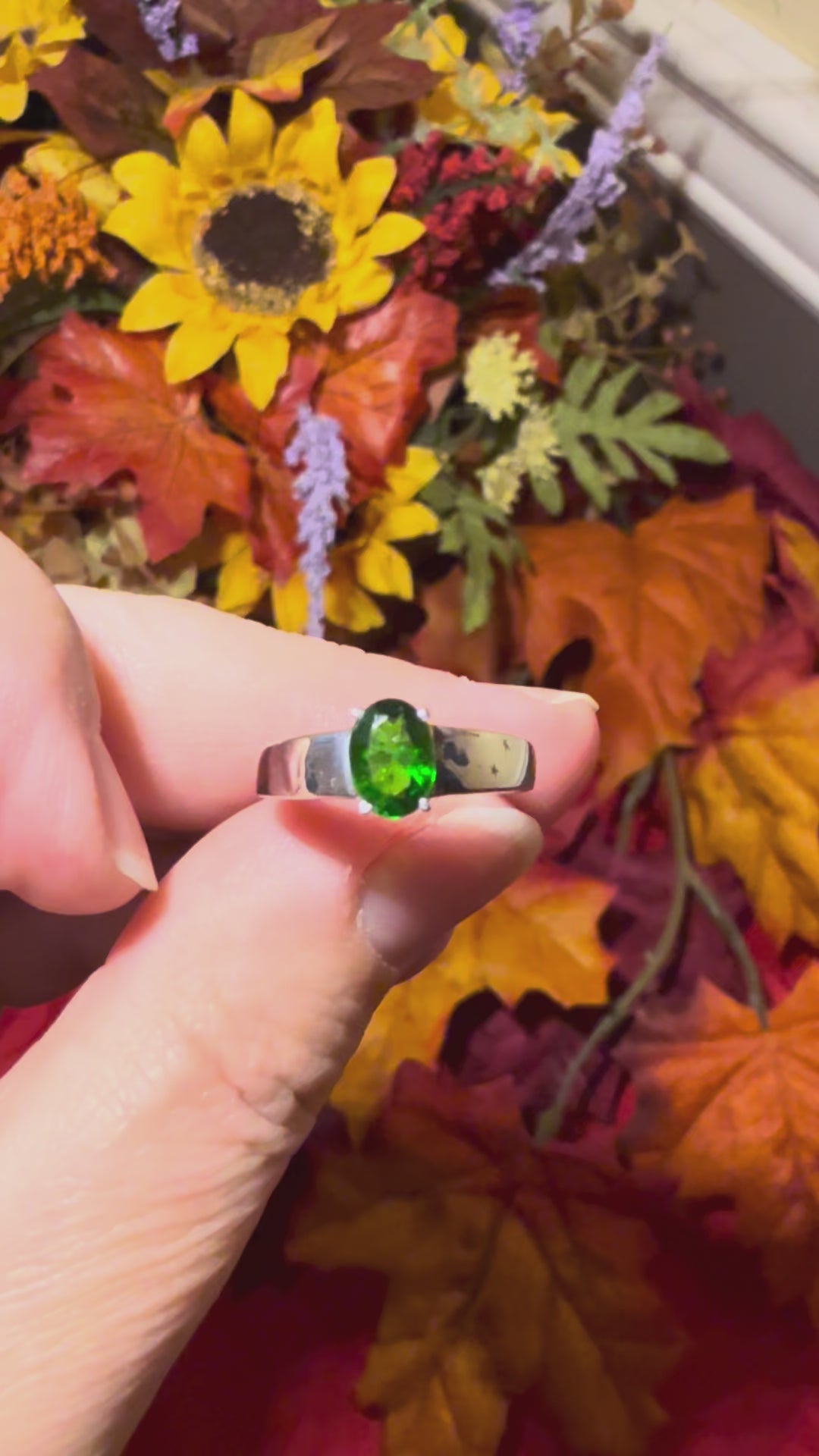 Faceted Chrome Diopside Sterling Silver Ring, size 5-1/4