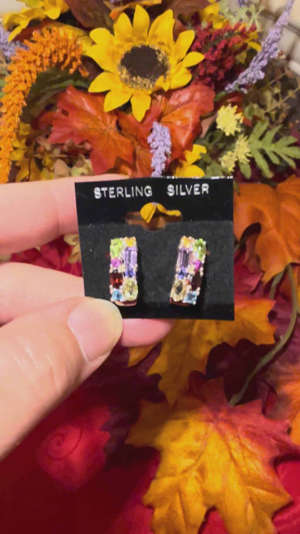 Faceted Multi Gemstones Sterling Silver Open Hoop Style Pierced Post Earrings