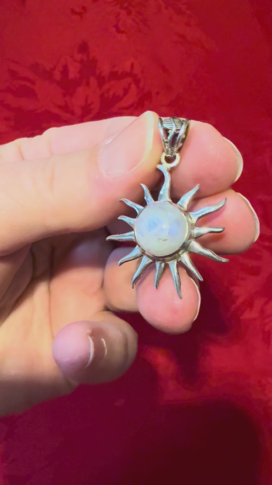 Rainbow Moonstone Sterling Silver Sun Pendant