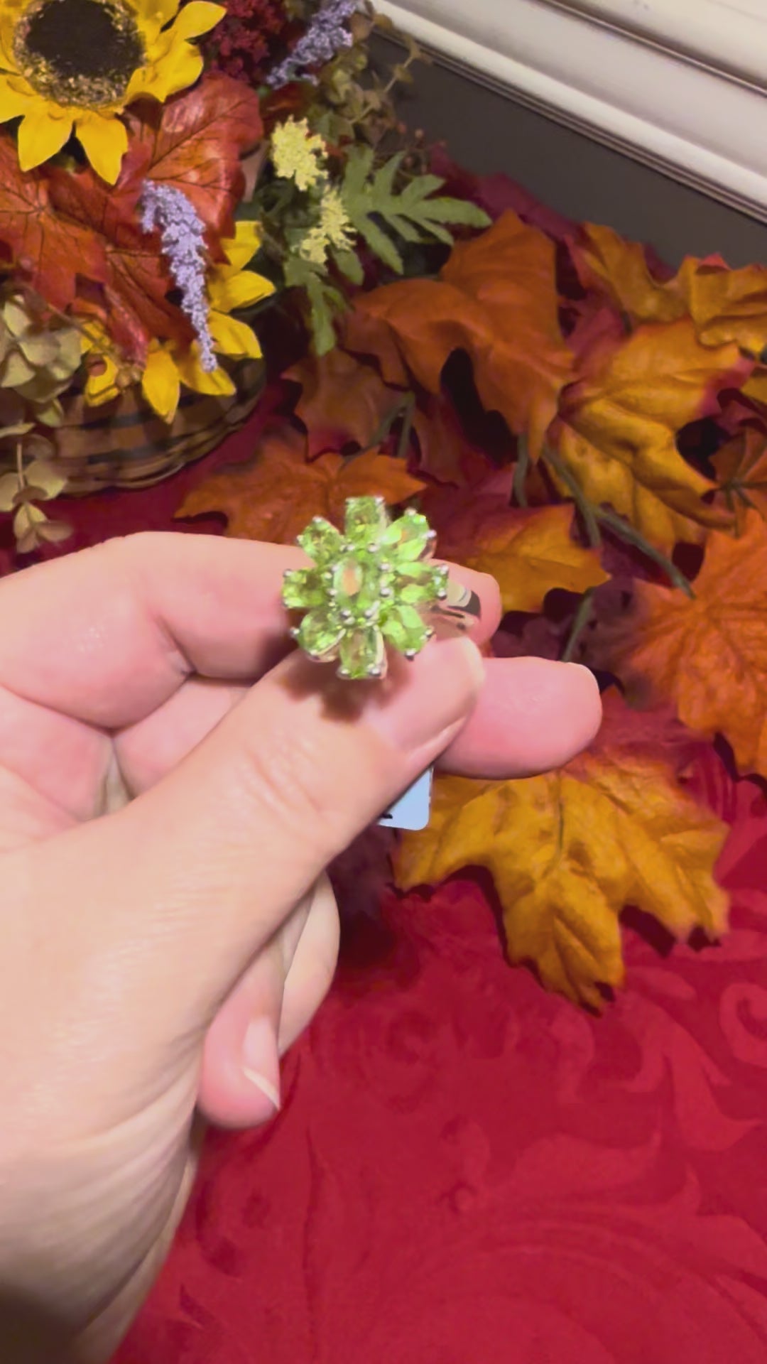 Faceted Peridot Sterling Silver Cocktail Ring, size 6