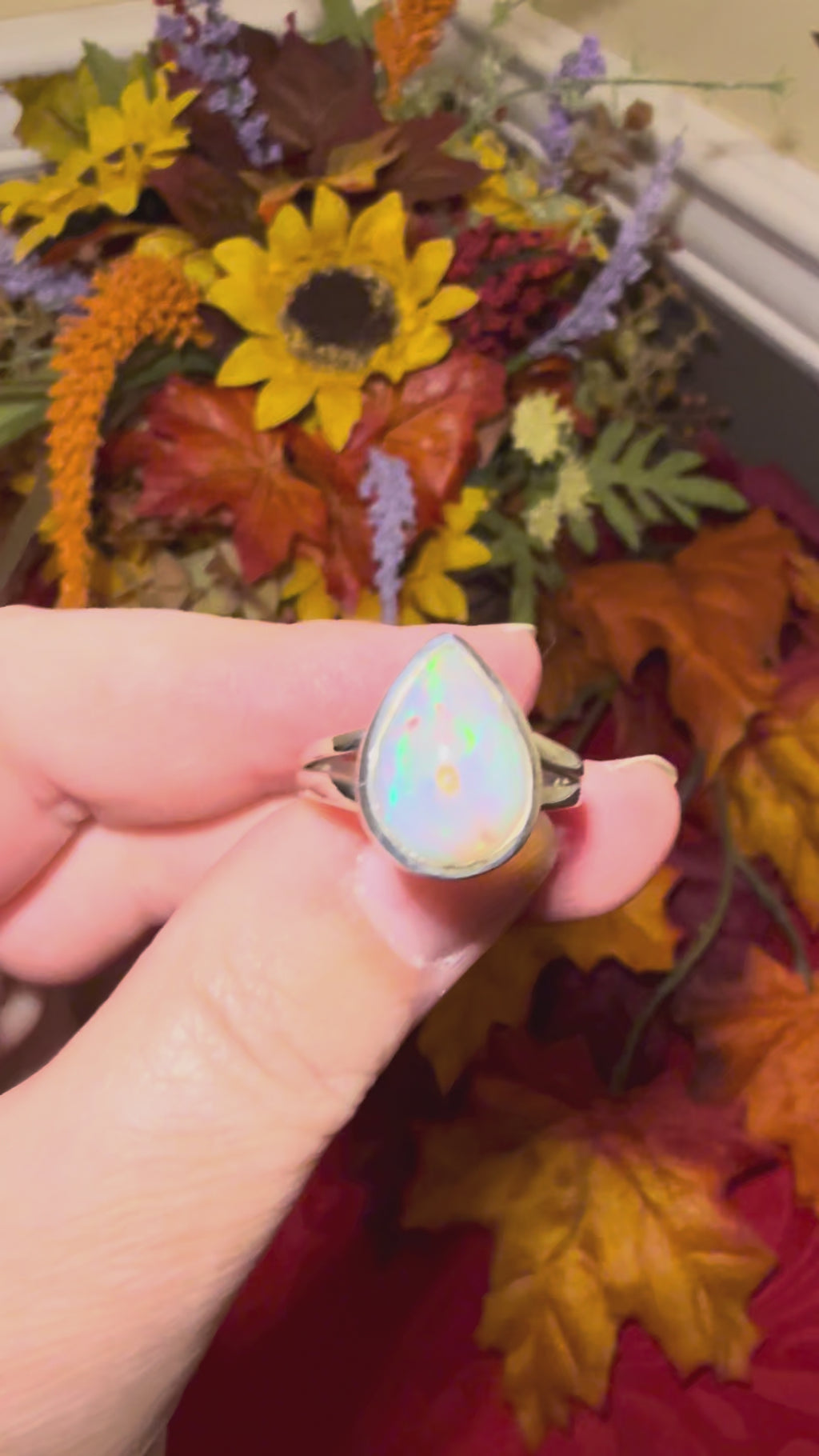 Ethiopian Opal Cabochon Sterling Silver Ring, size 9-1/4