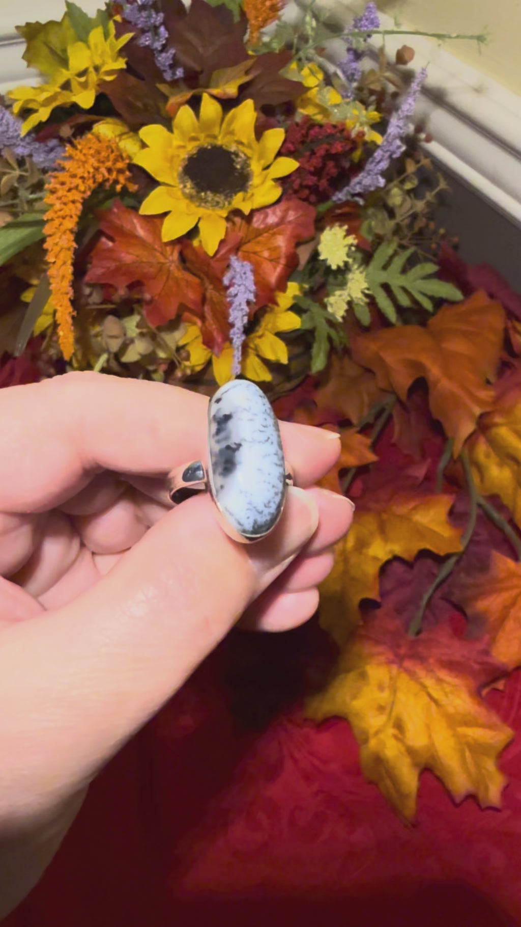 Dendritic Opal Sterling Silver Ring, size 9