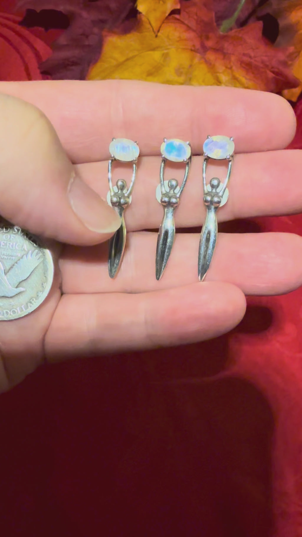 Rainbow Moonstone Sterling Silver Goddess Pendant