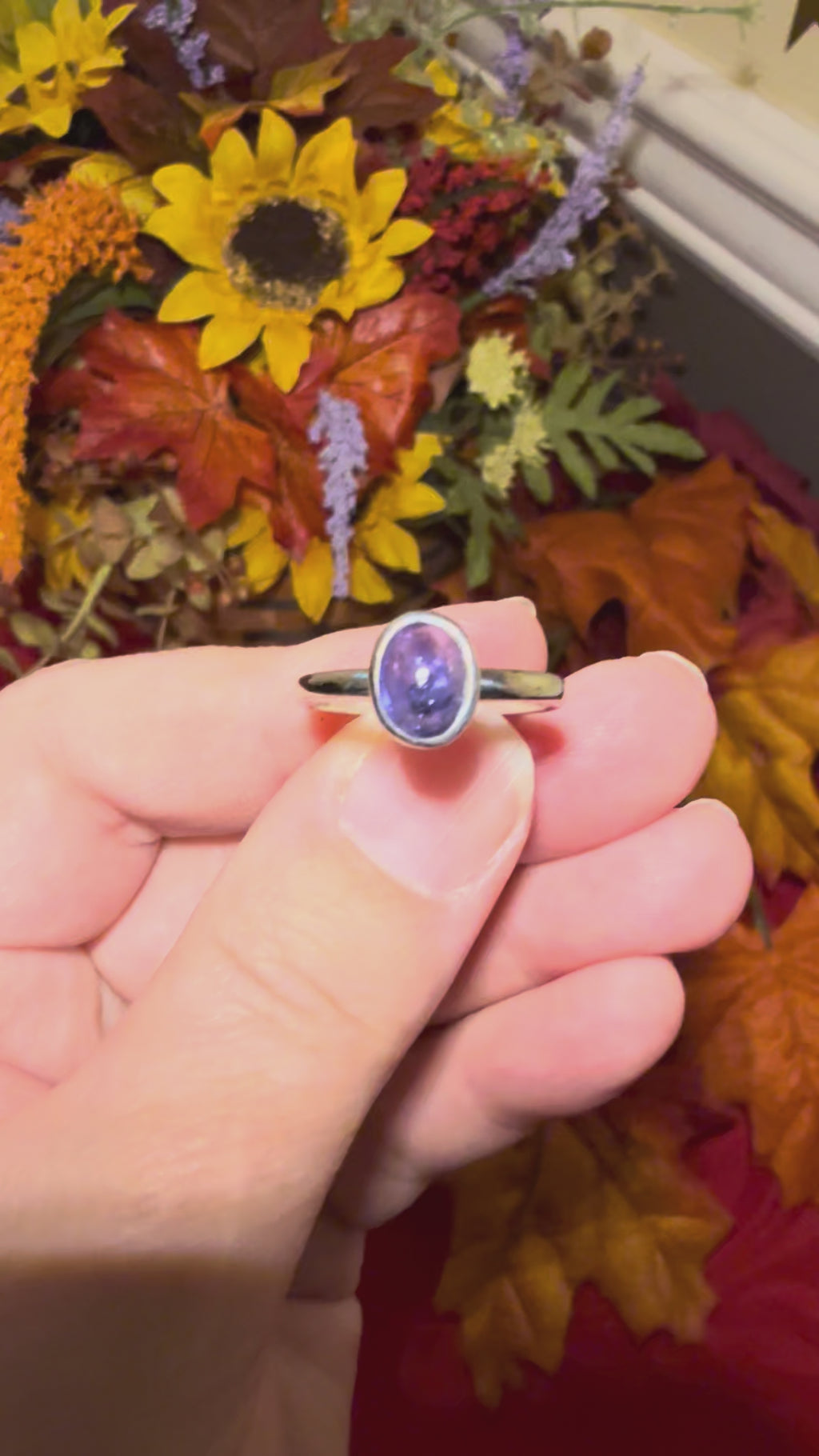 Tanzanite Cabochon Sterling Silver Ring, size 8