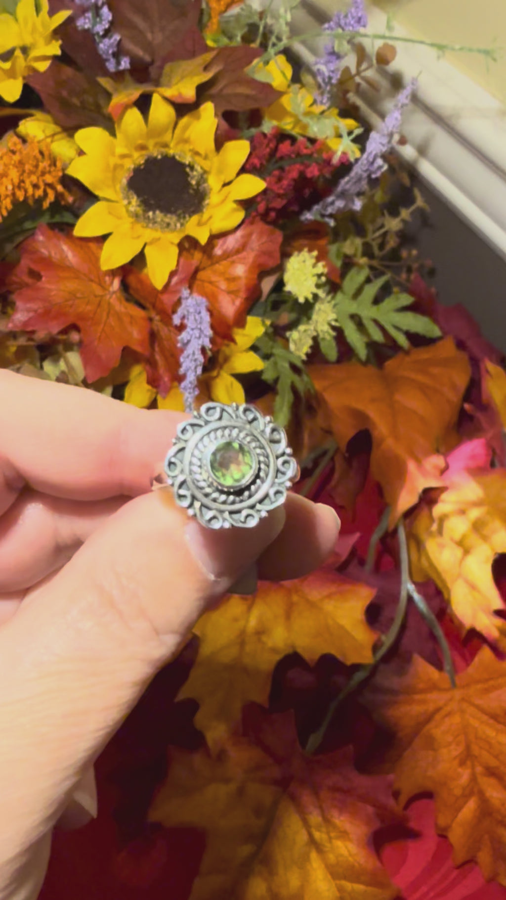 Faceted Genuine Moldavite Sterling Silver Ring, size 9-1/4