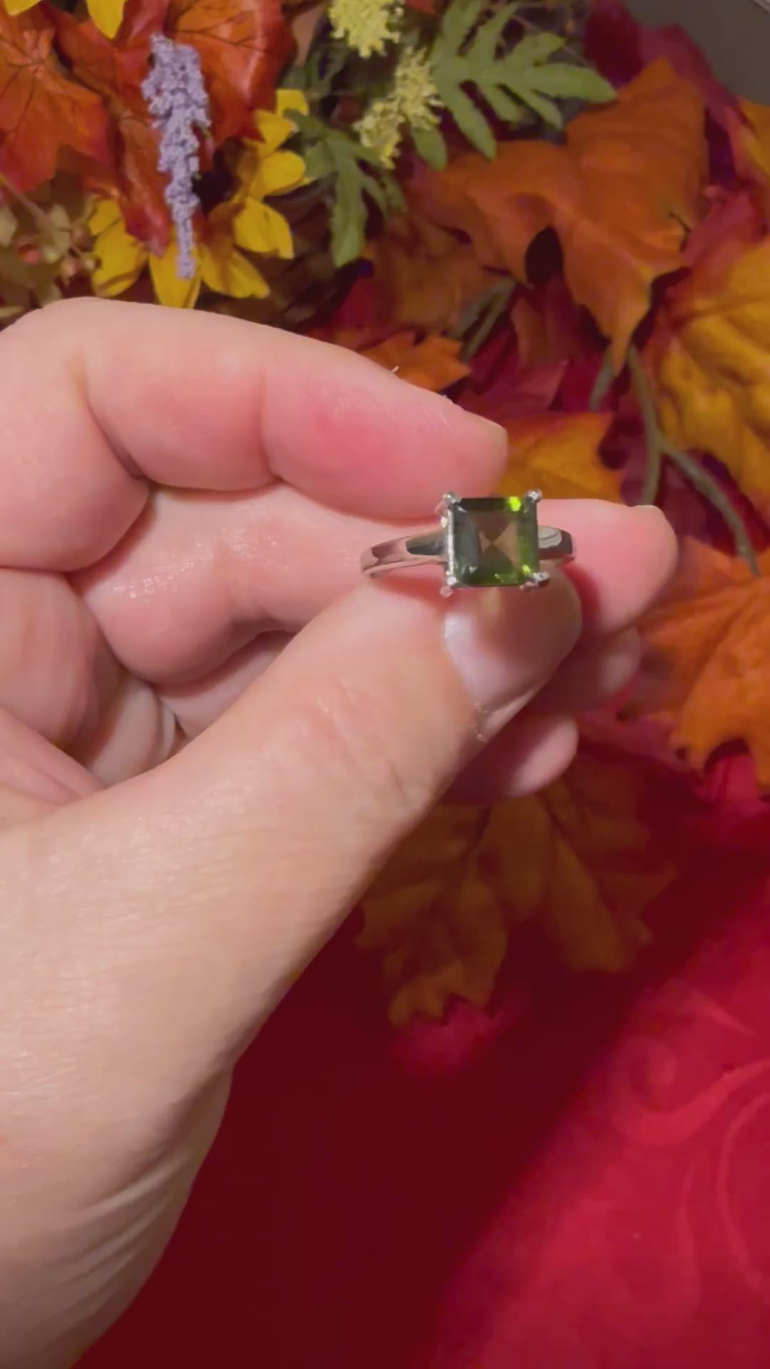 Faceted Genuine Moldavite Rhodium Over Sterling Silver Ring, size 8-1/4