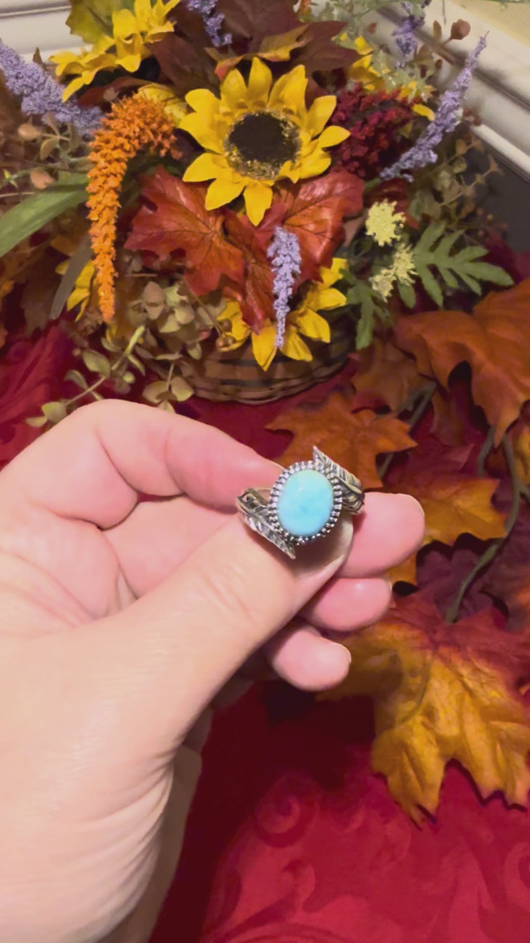 Larimar Feather Sterling Silver Ring, size 9-1/4