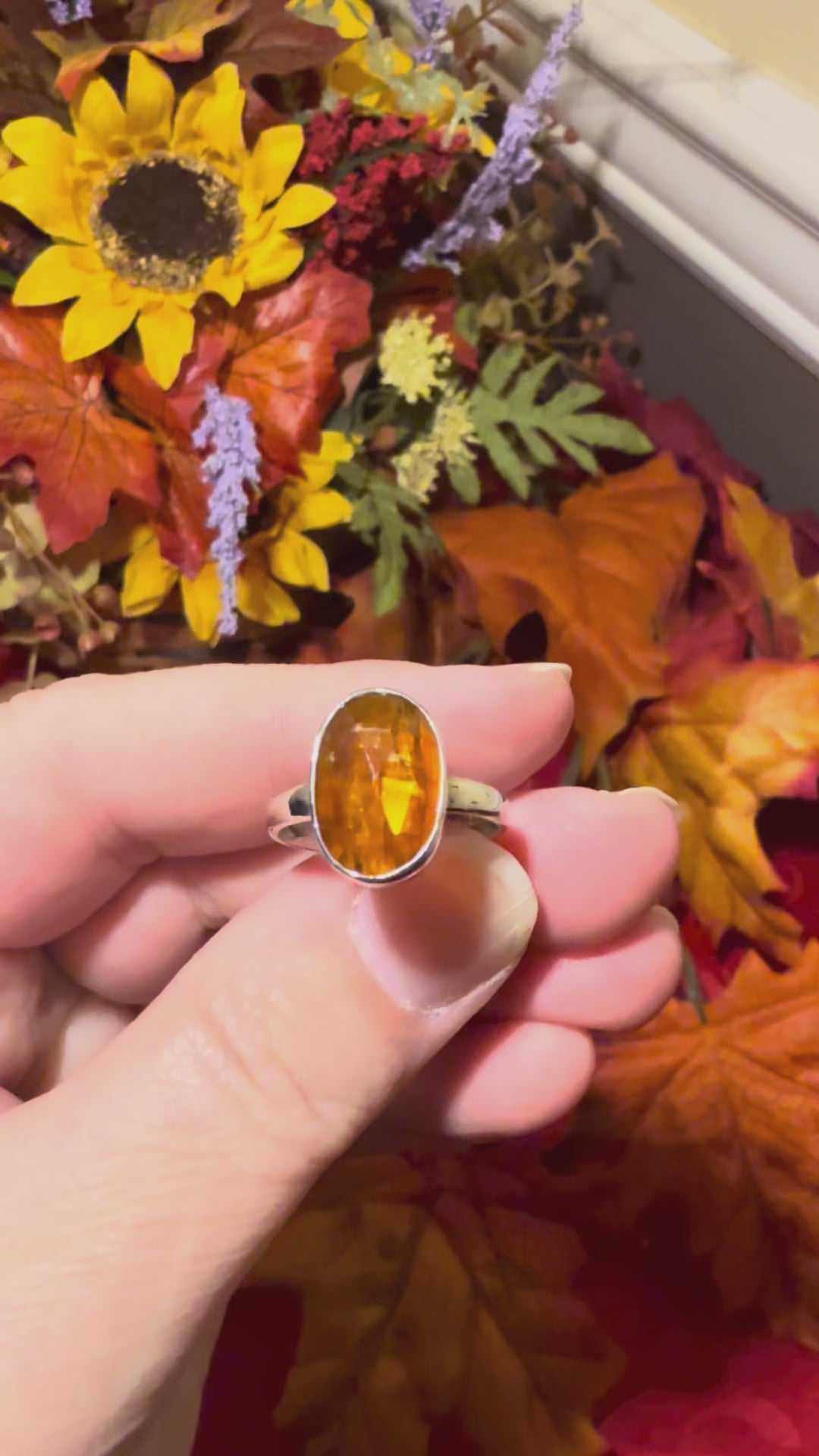 Faceted Rosecut Orange Kyanite Sterling Silver Ring, size 8