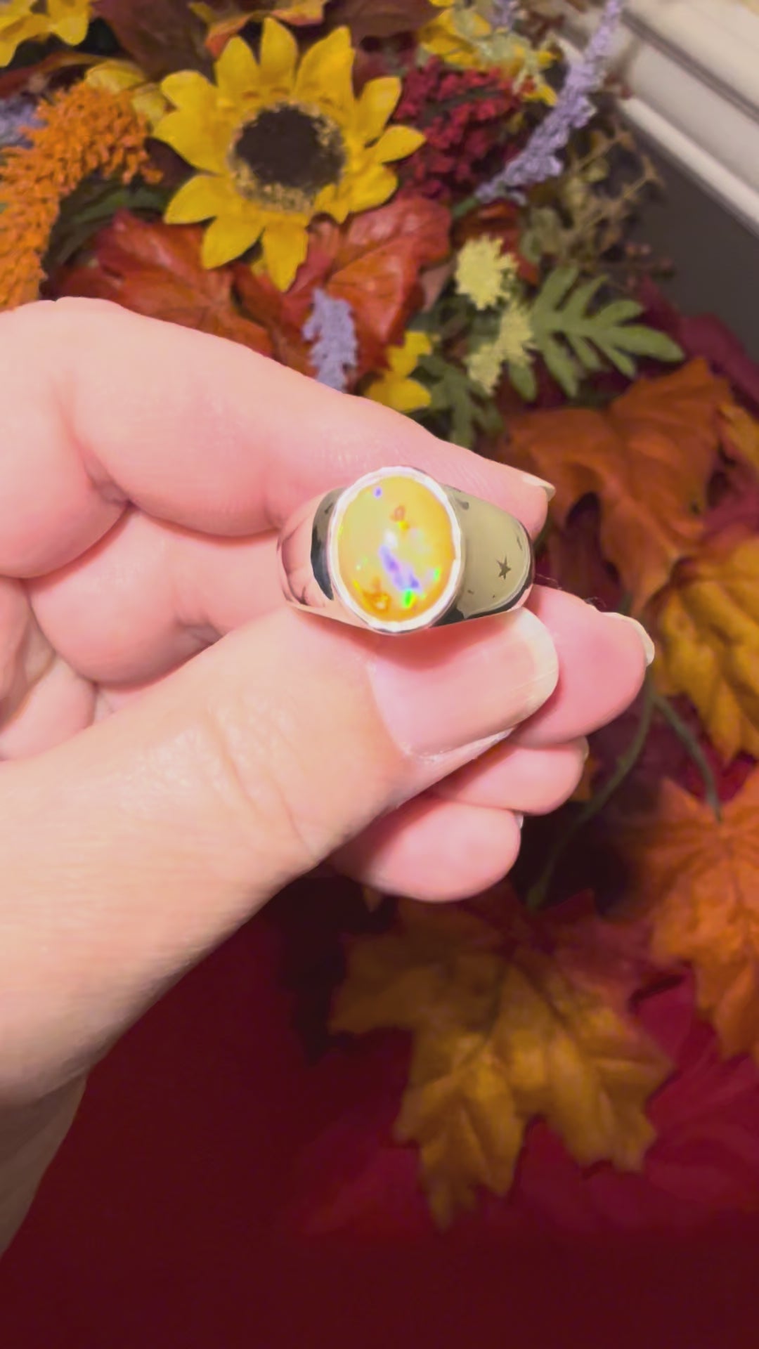 Ethiopian Opal Cabochon Sterling Silver Ring, size 8-1/4