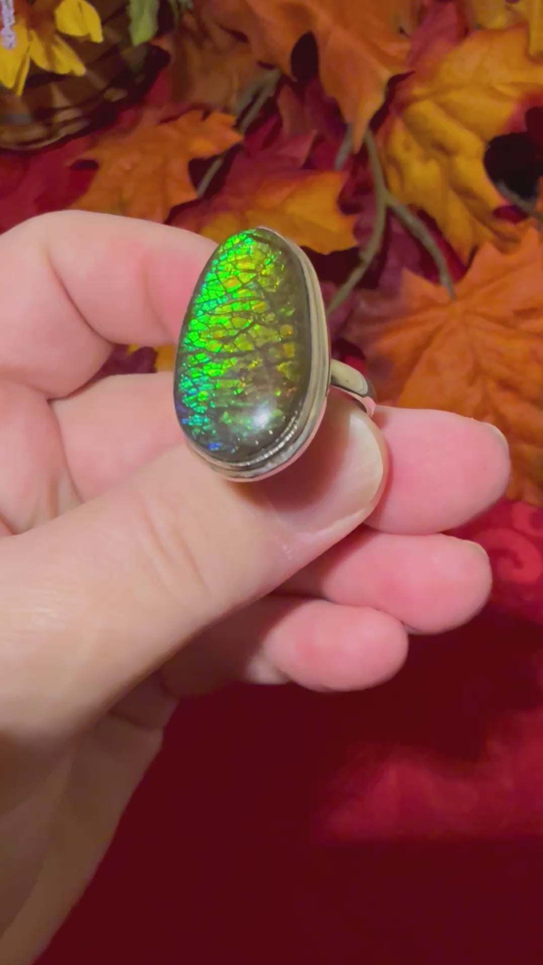 Ammolite Sterling Silver Ring, size 10