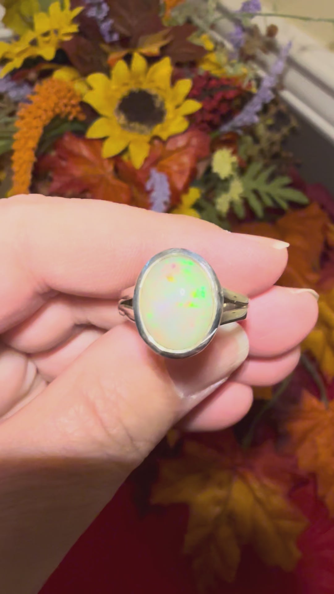 Ethiopian Opal Cabochon Sterling Silver Ring, size 9