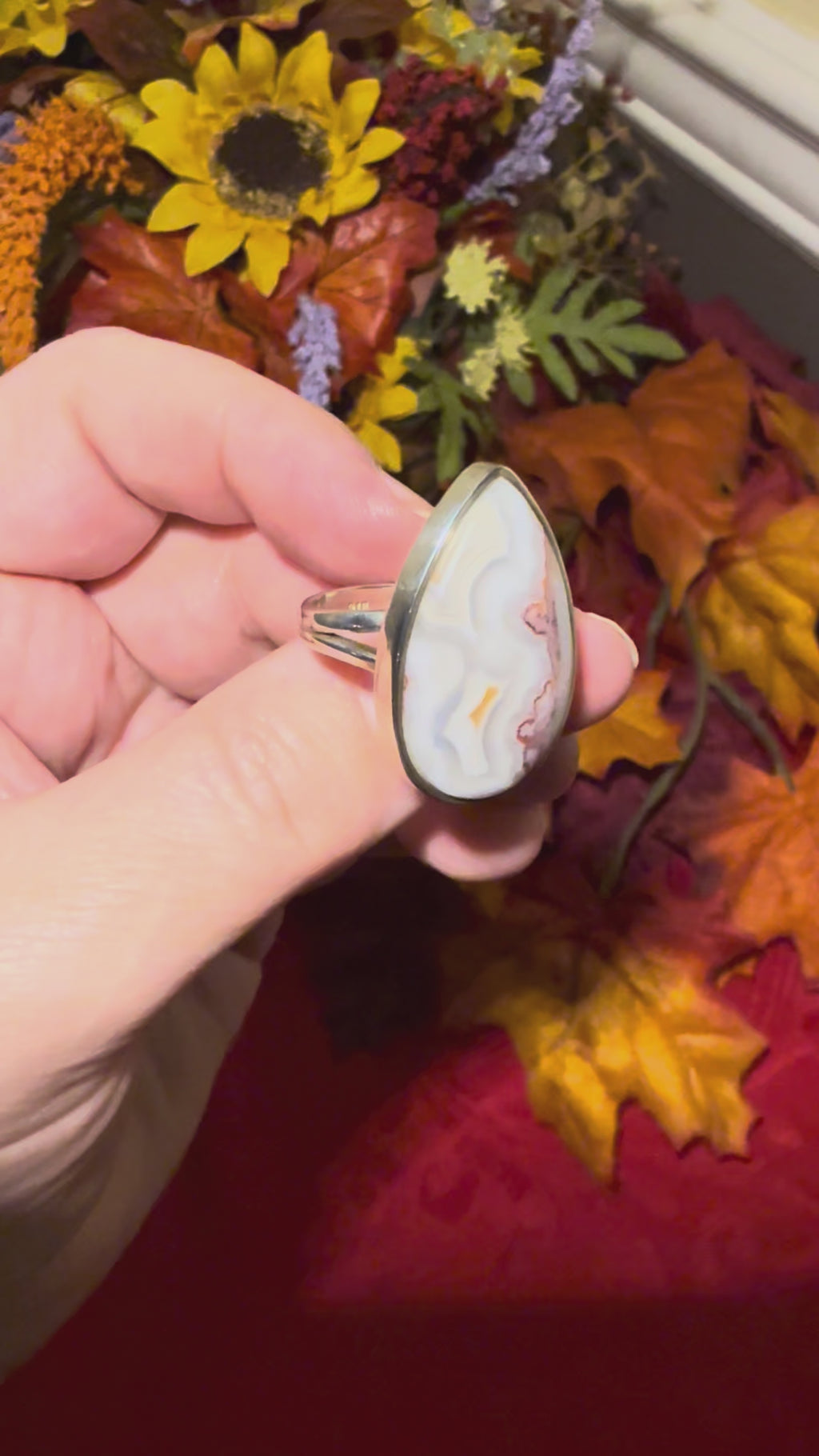 Laguna Lace Agate Sterling Silver Ring, size 8