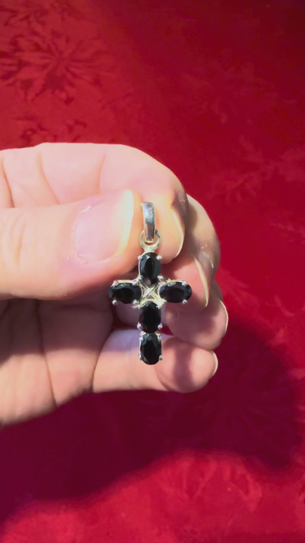 Faceted Black Spinel Sterling Silver Cross Pendant