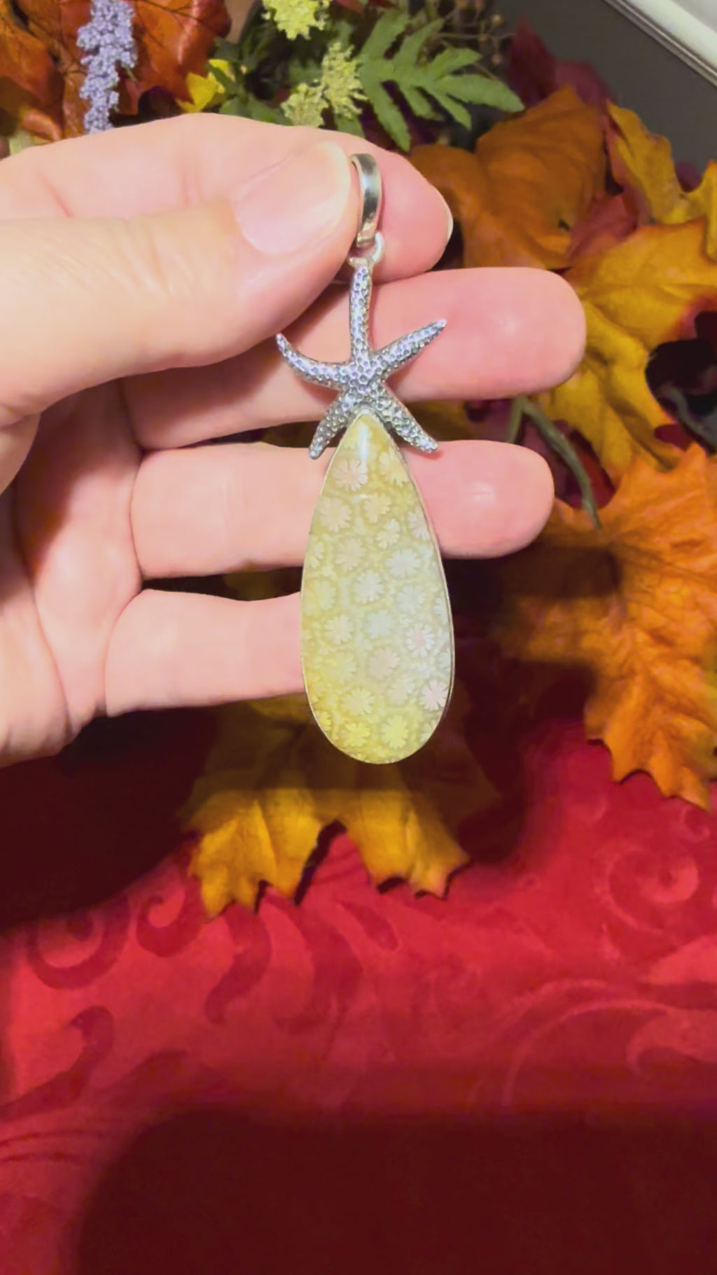 3” Fossil Coral Sterling Silver Starfish Pendant