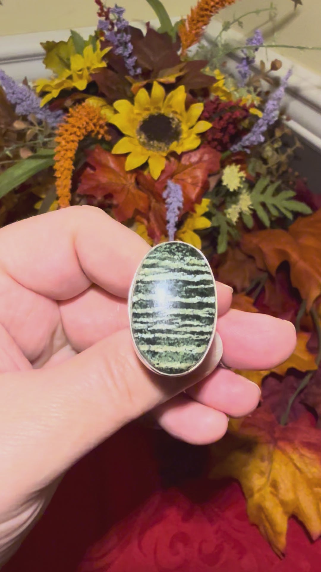 Chrysotile “Swiss Opal” Sterling Silver Ring, size 9