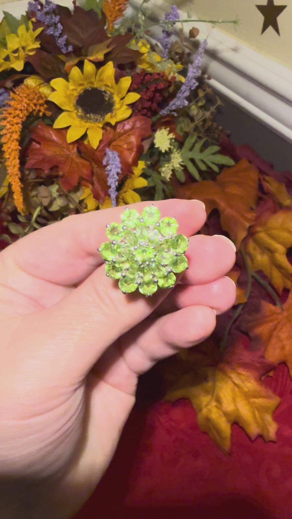 Faceted Peridot Sterling Silver Cocktail Ring, size 9