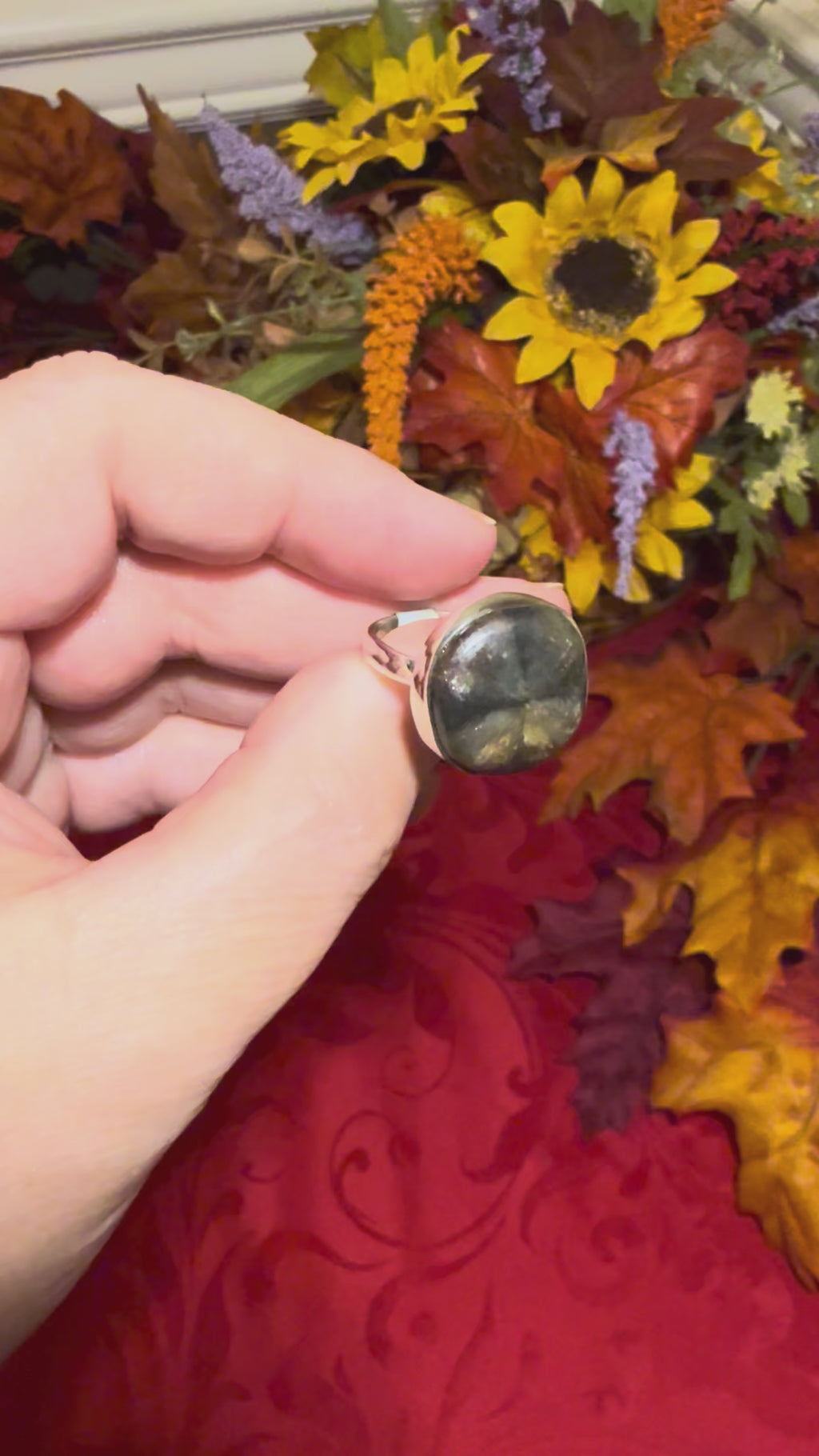 Chiastolite Andalusite Fairy Cross Sterling Silver Ring, size 8