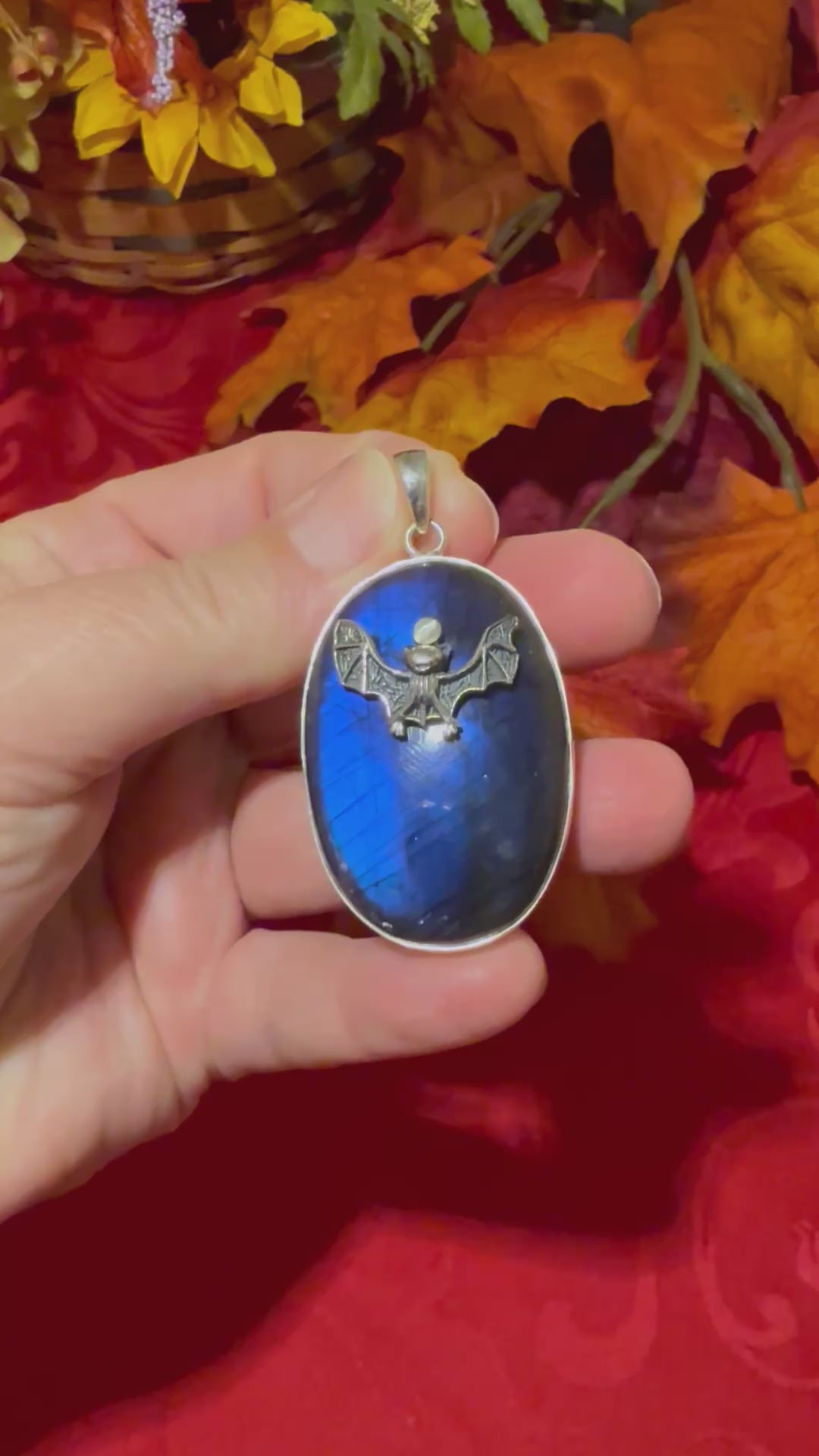 2.25” Labradorite Sterling Silver Bat Pendant