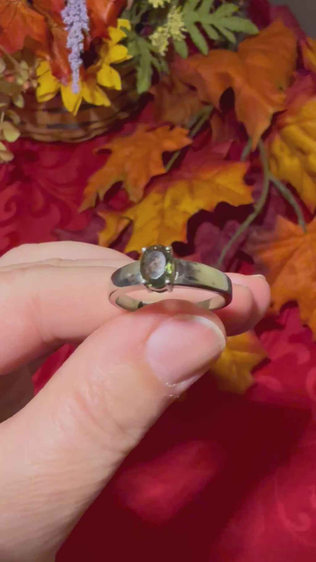 Faceted Genuine Moldavite Rhodium Over Sterling Silver Ring, size 9