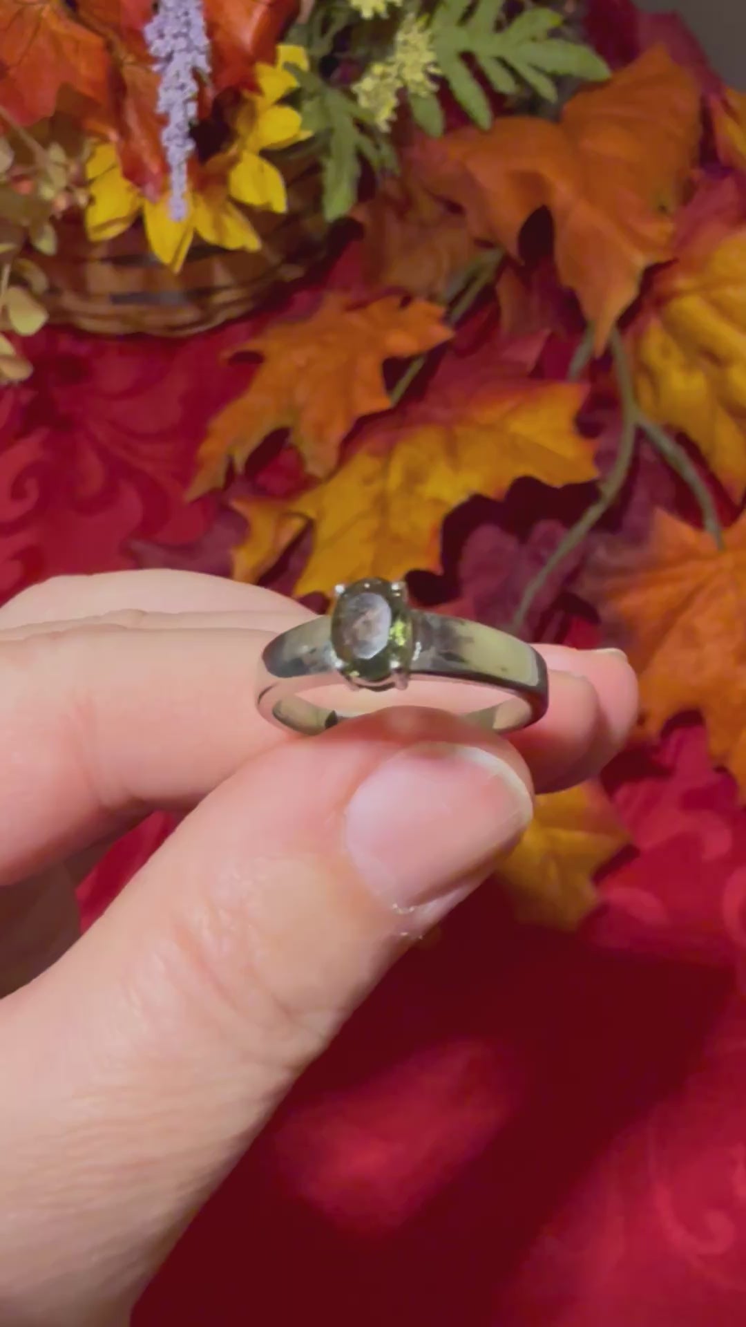 Faceted Genuine Moldavite Rhodium Over Sterling Silver Ring, size 9