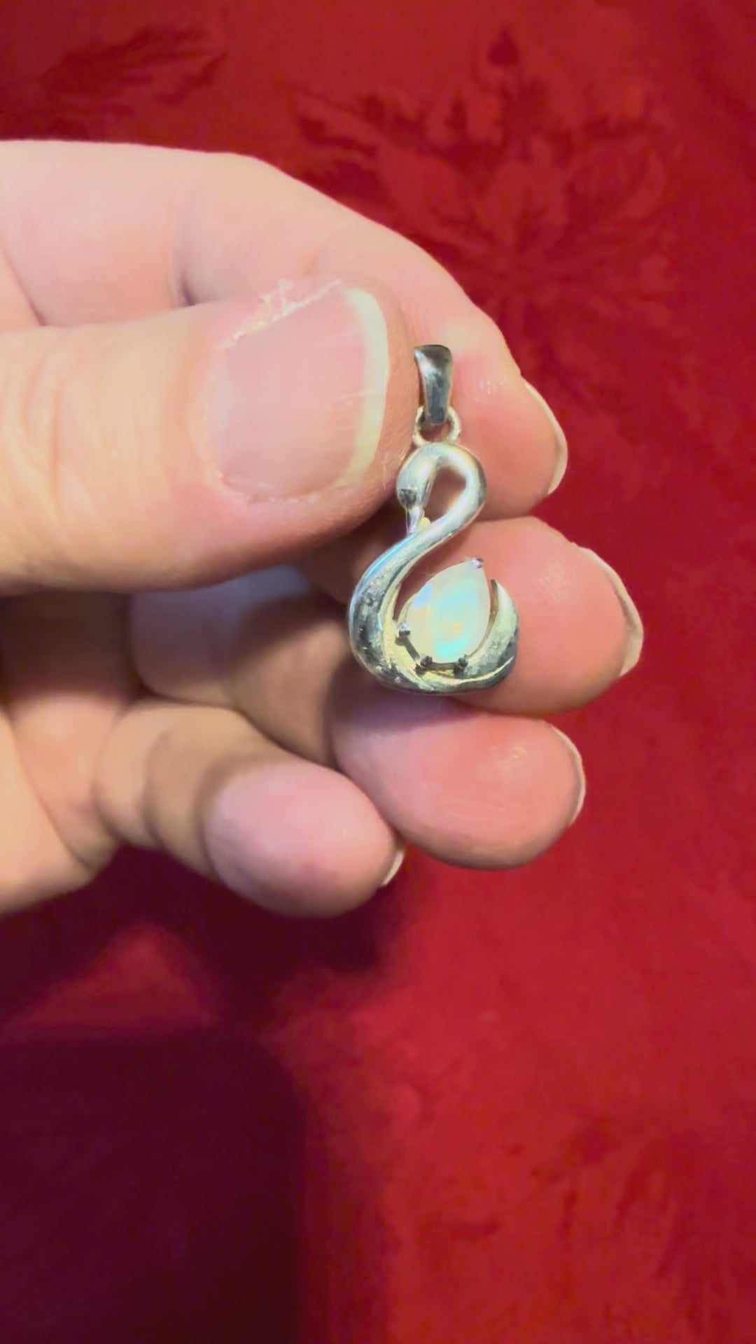 7/8” Faceted Rainbow Moonstone Sterling Silver Swan Charm Pendant