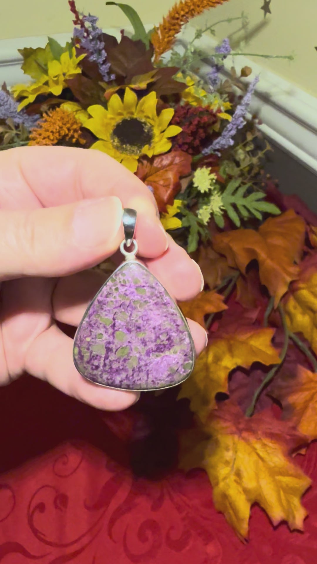 1-7/8” Stichtite with Serpentine Sterling Silver Pendant