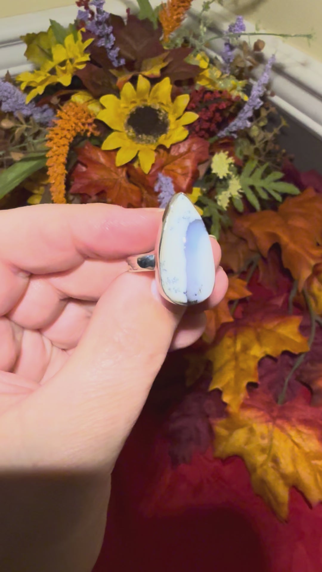 Dendritic Opal Sterling Silver Ring, size 7