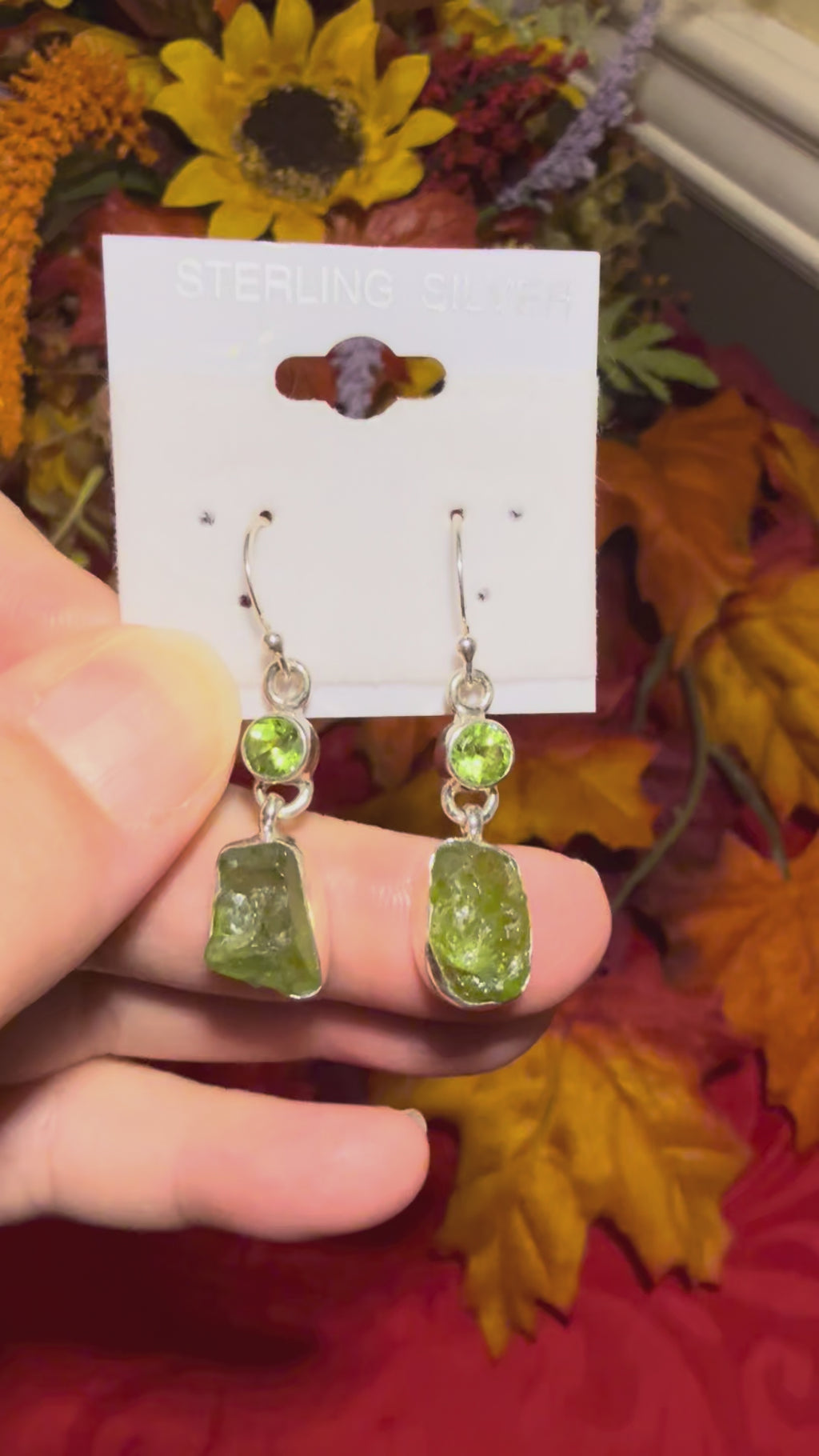 Rough and Faceted Peridot Sterling Silver Pierced Dangle Earrings