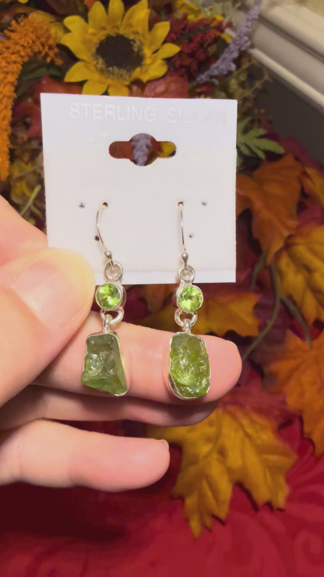 Rough and Faceted Peridot Sterling Silver Pierced Dangle Earrings